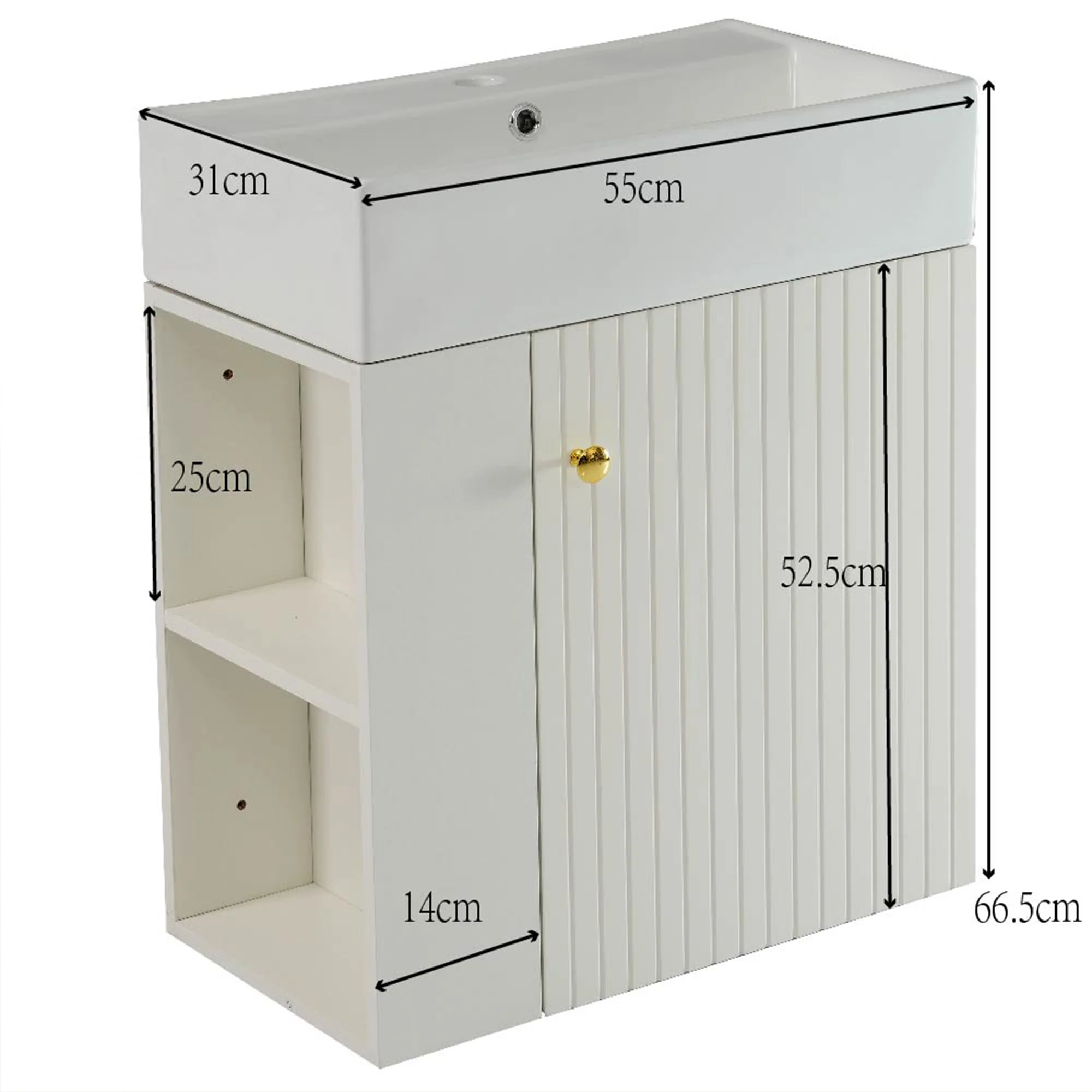 Bathroom Furniture Washbasin with Vanity Unit 55cm, Hanging White - Image 3