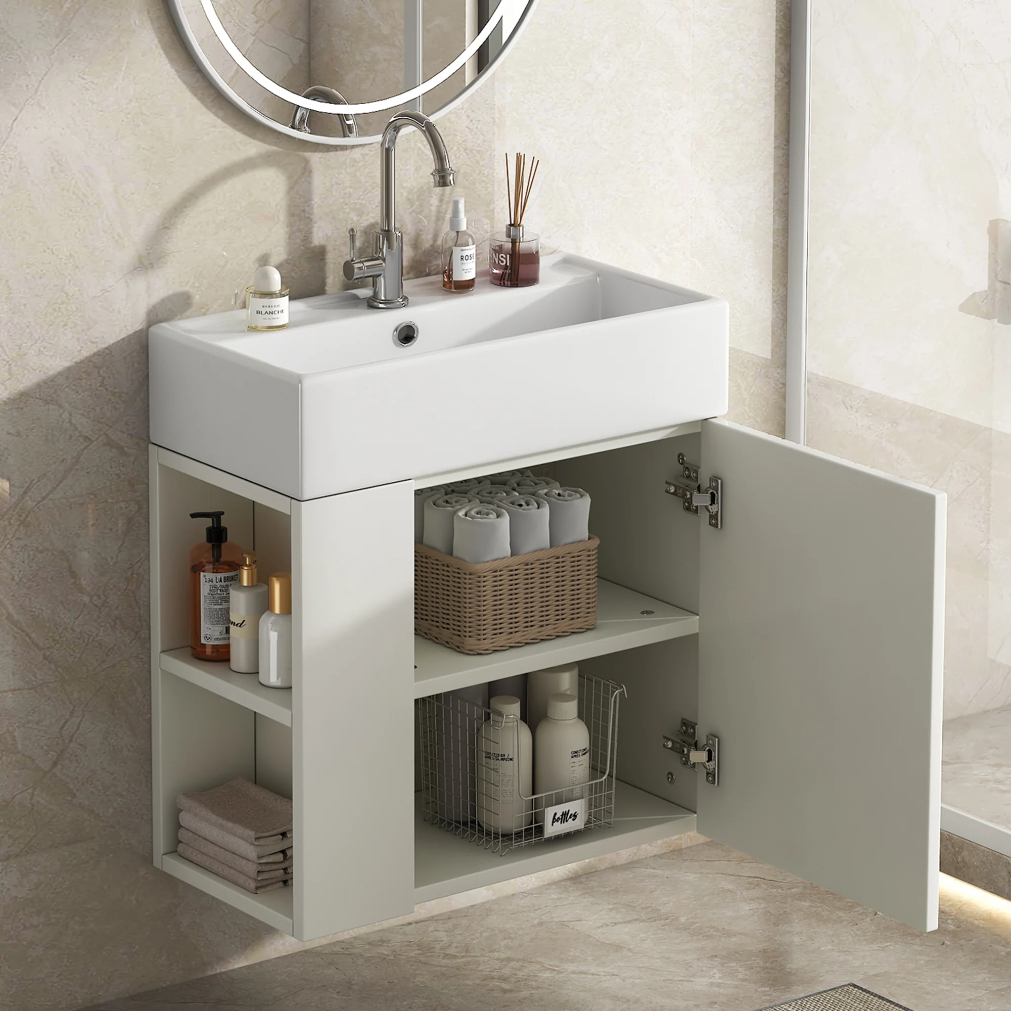 Bathroom Furniture Washbasin with Vanity Unit 55cm, Hanging White - Image 5