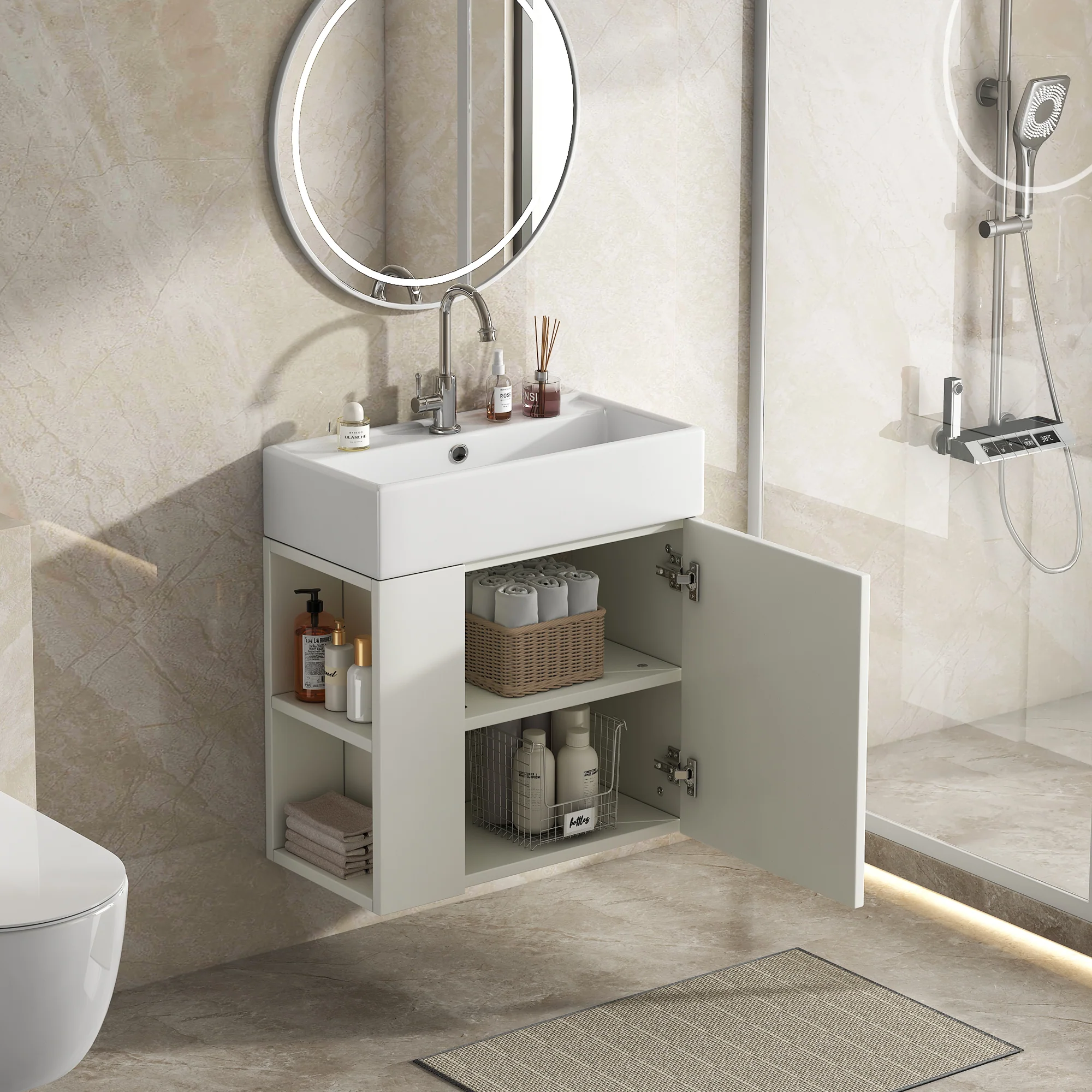 Bathroom Furniture Washbasin with Vanity Unit 55cm, Hanging White - Image 6