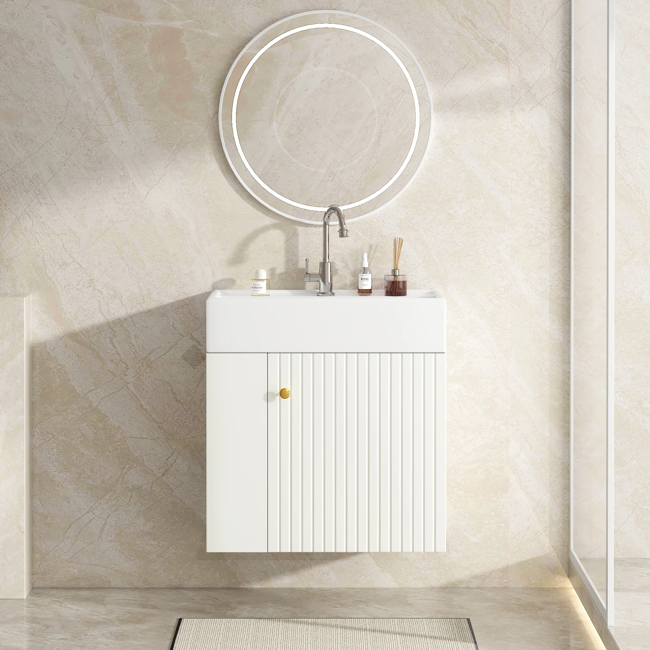 Bathroom Furniture Washbasin with Vanity Unit 55cm, Hanging White - Image 7