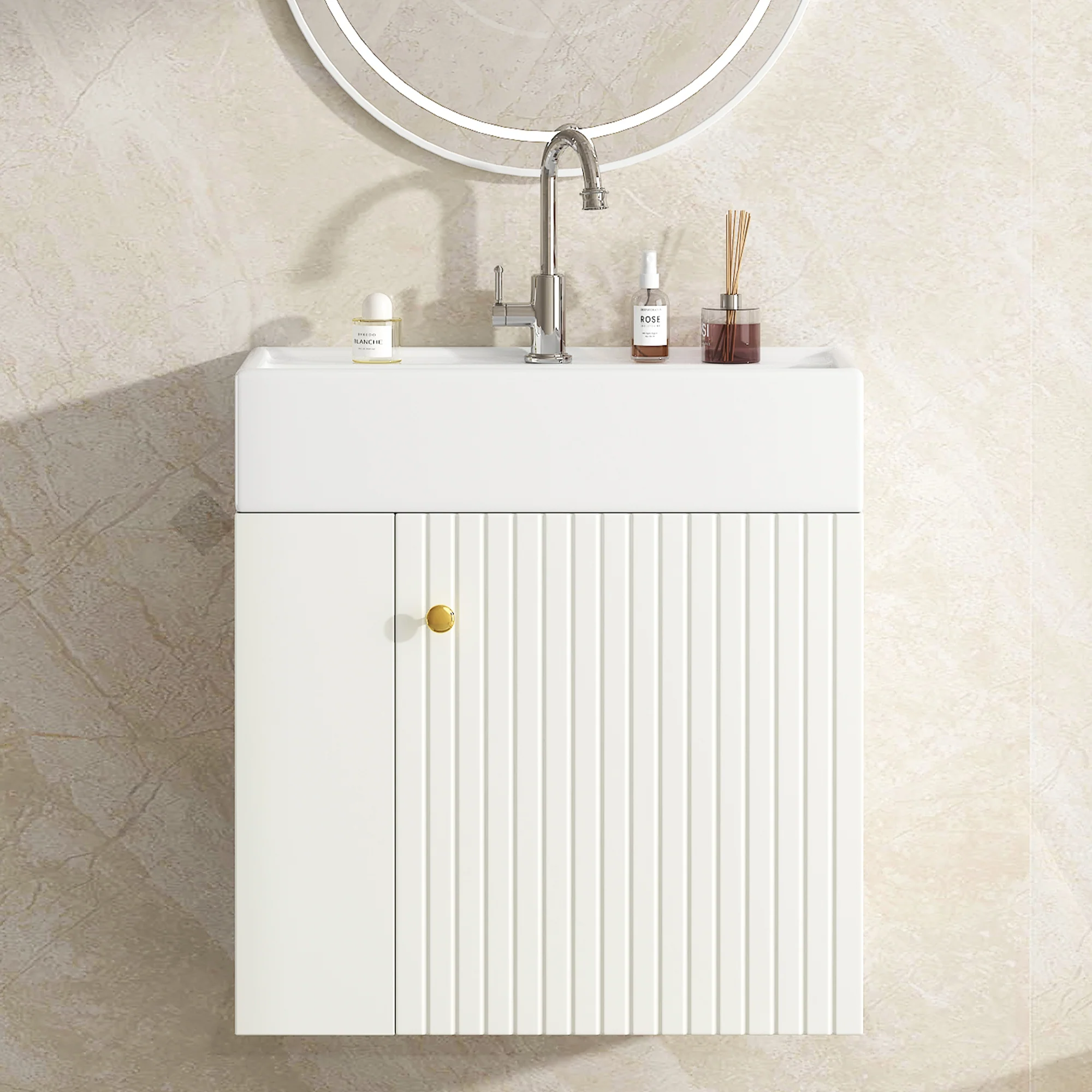 Bathroom Furniture Washbasin with Vanity Unit 55cm, Hanging White - Image 8
