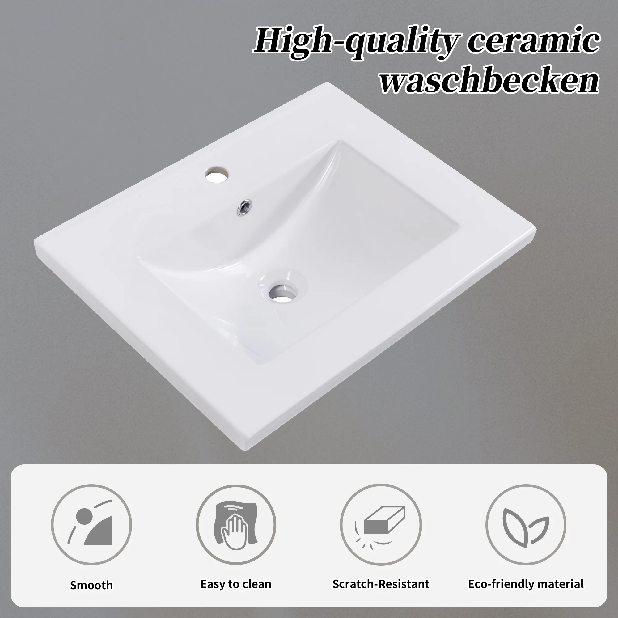 Bathroom Vanity Unit Base Cabinet 60cm Ceramic Washbasin Light Grey - Image 5