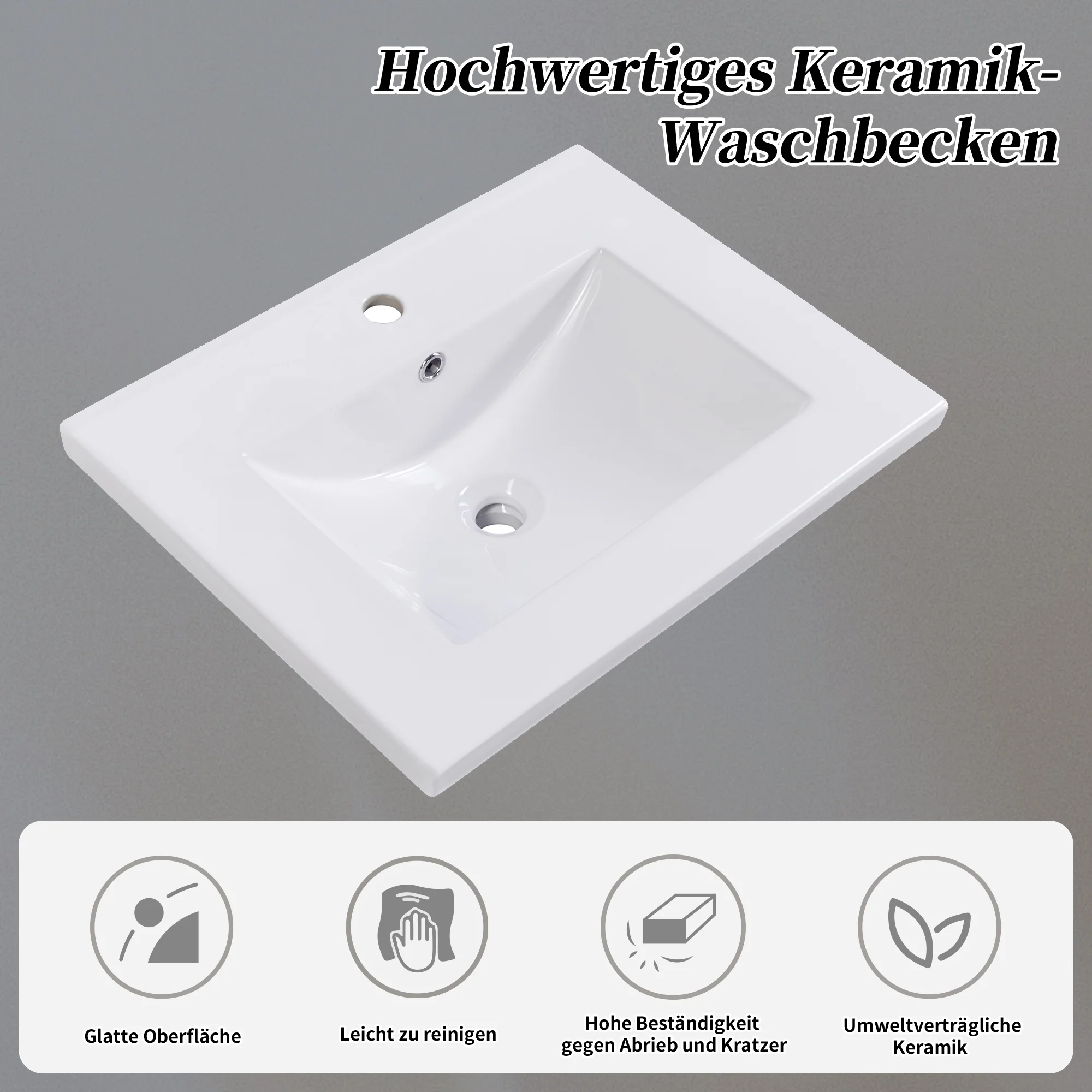Bathroom Vanity Unit Base Cabinet 60cm Ceramic Washbasin Light Grey - Image 6