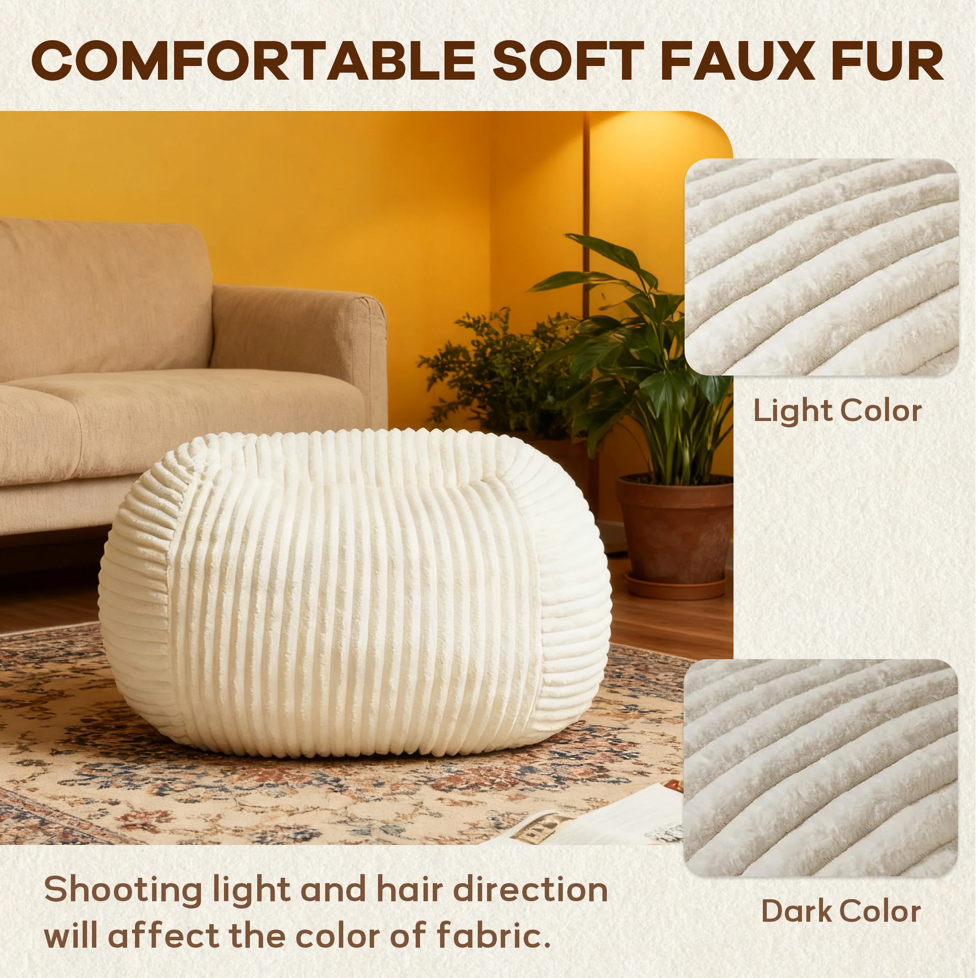 Bean Bag Chair Ultra Plush Memory Foam Lounge Sofa - Beige - Image 2