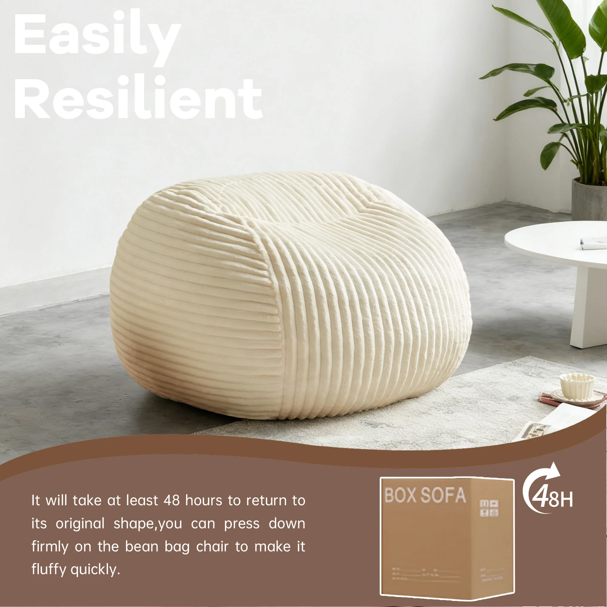 Bean Bag Chair Ultra Plush Memory Foam Lounge Sofa - Beige - Image 5