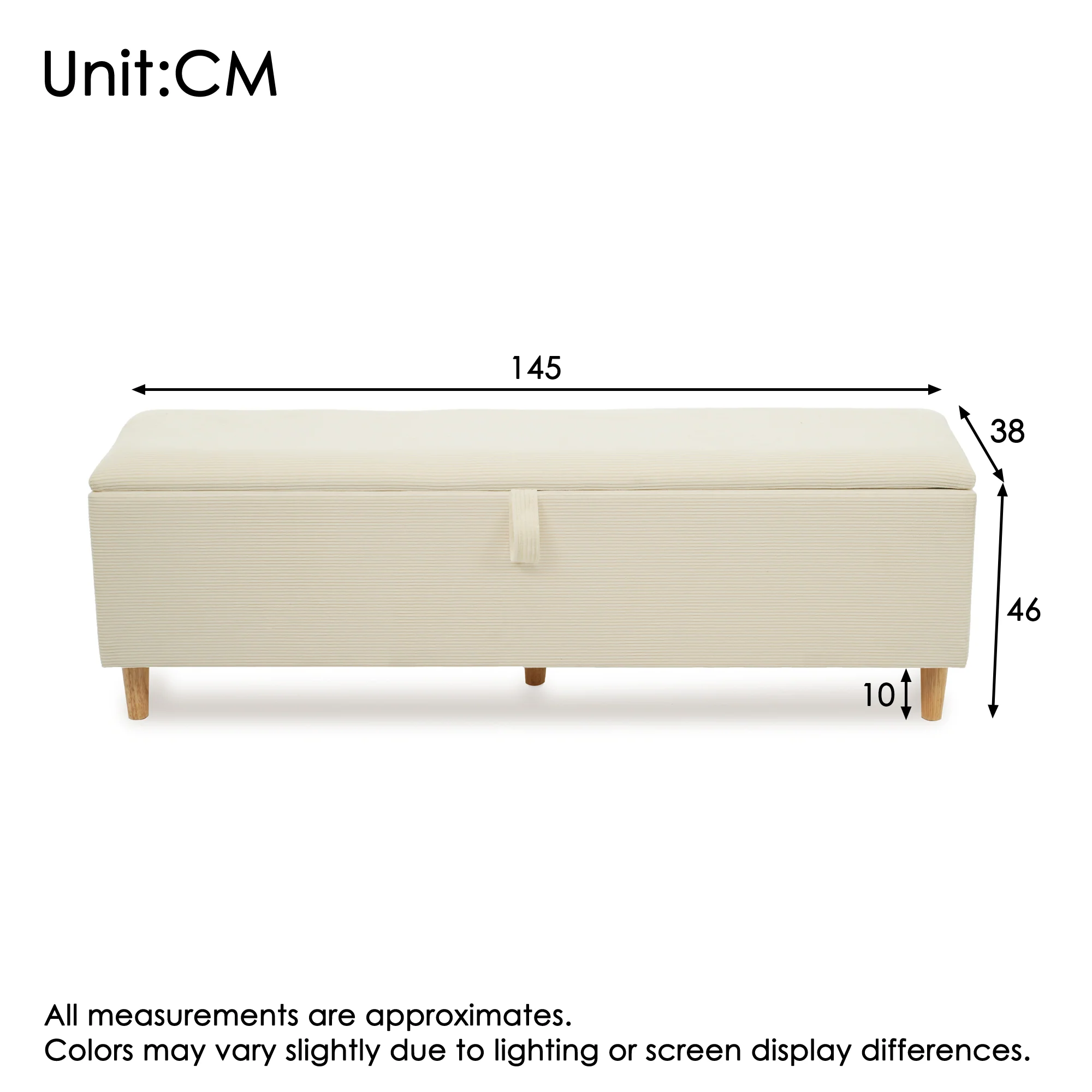 bed bench with storage space, 145 x 38 cm upholstered, beige corduroy - Image 6
