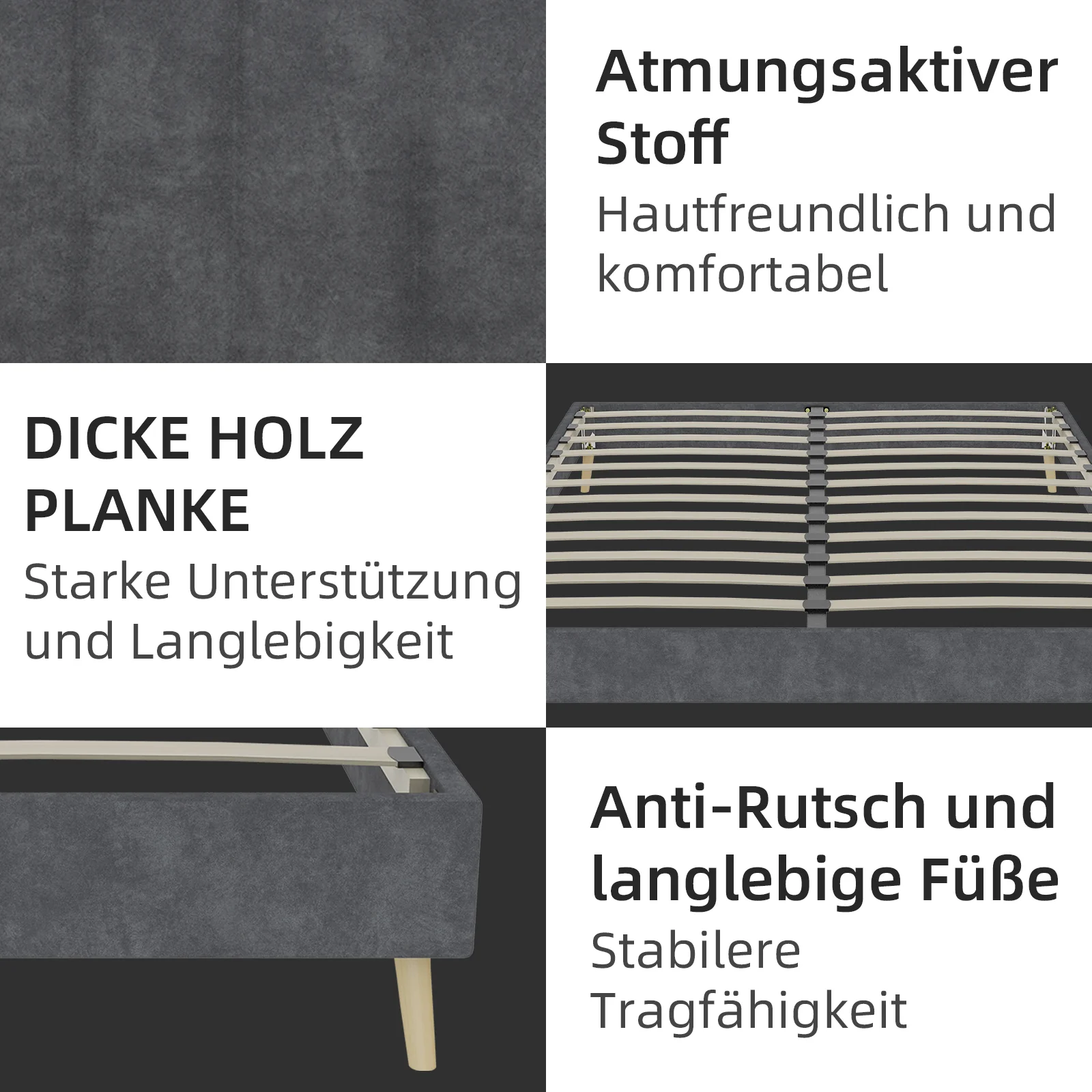 Bed Frame 140x200cm Minimalist Low Box Dutch Velvet Gray - Image 2