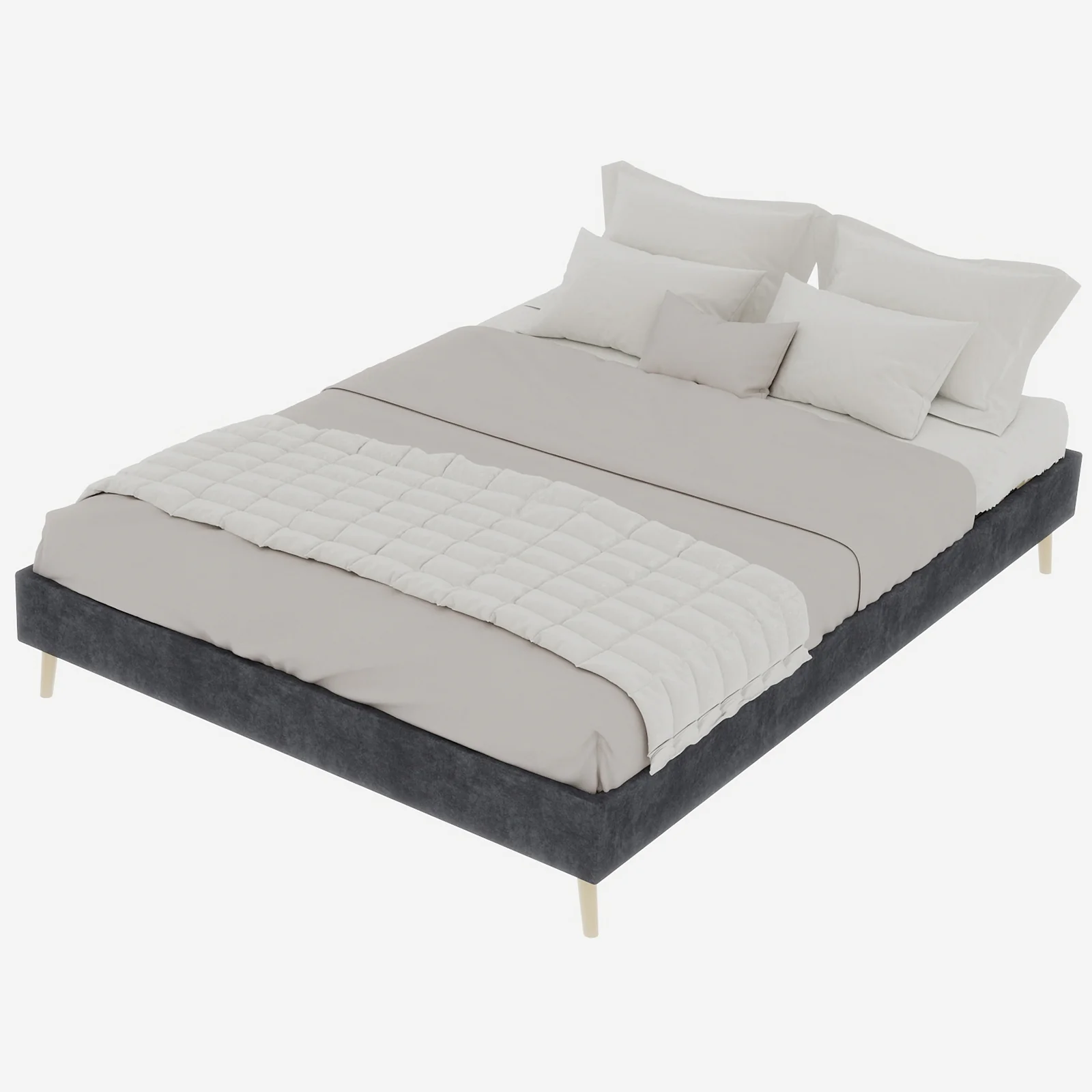 Bed Frame 140x200cm Minimalist Low Box Dutch Velvet Gray - Image 3