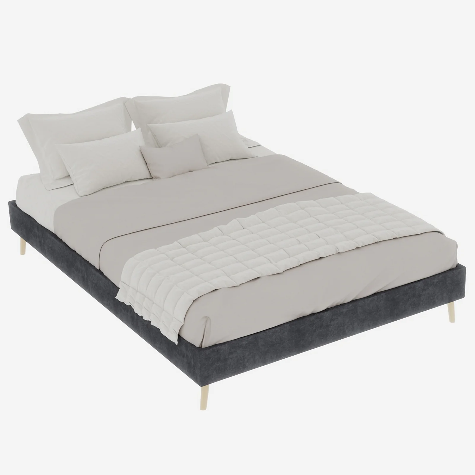 Bed Frame 140x200cm Minimalist Low Box Dutch Velvet Gray - Image 6