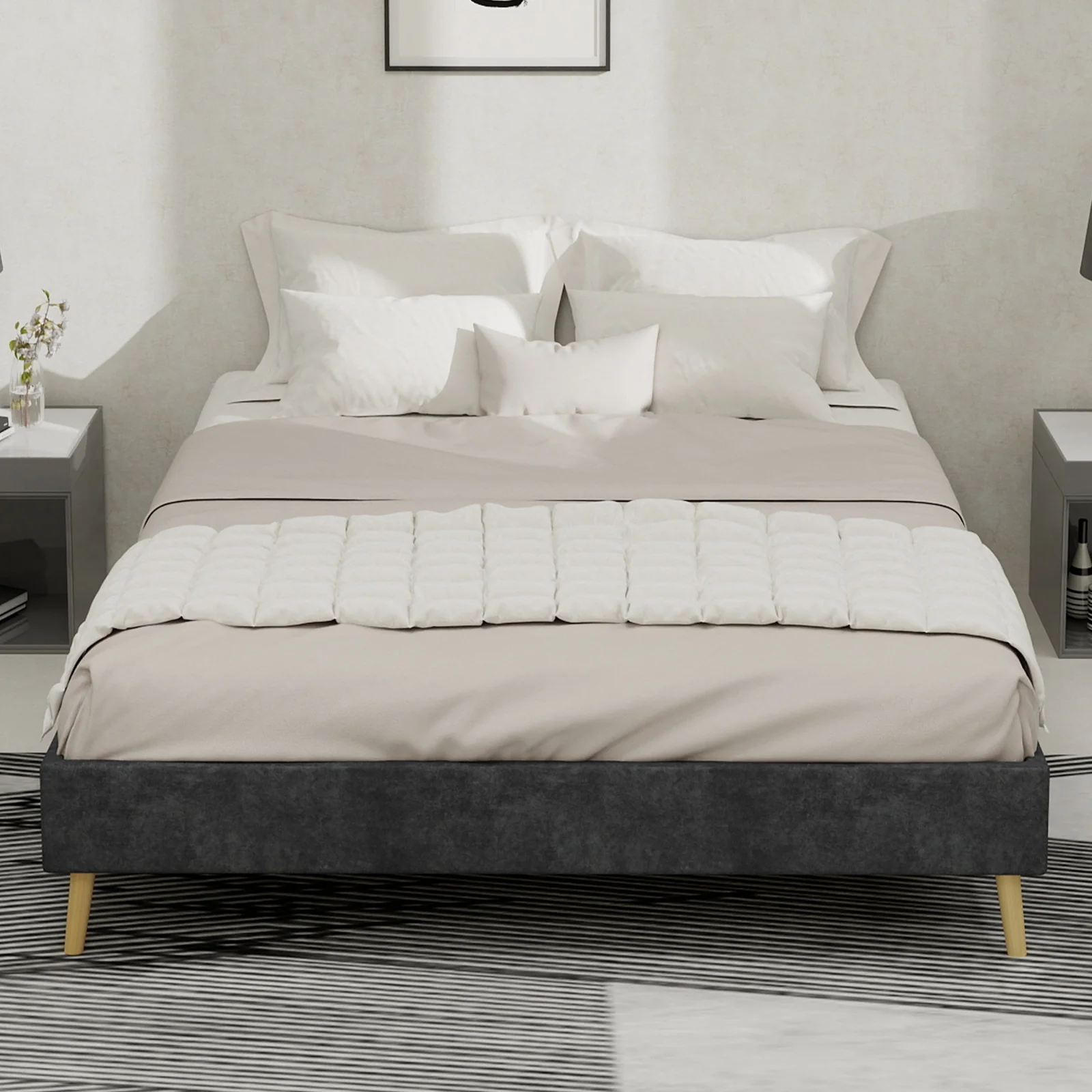 Bed Frame 140x200cm Minimalist Low Box Dutch Velvet Gray - Image 7