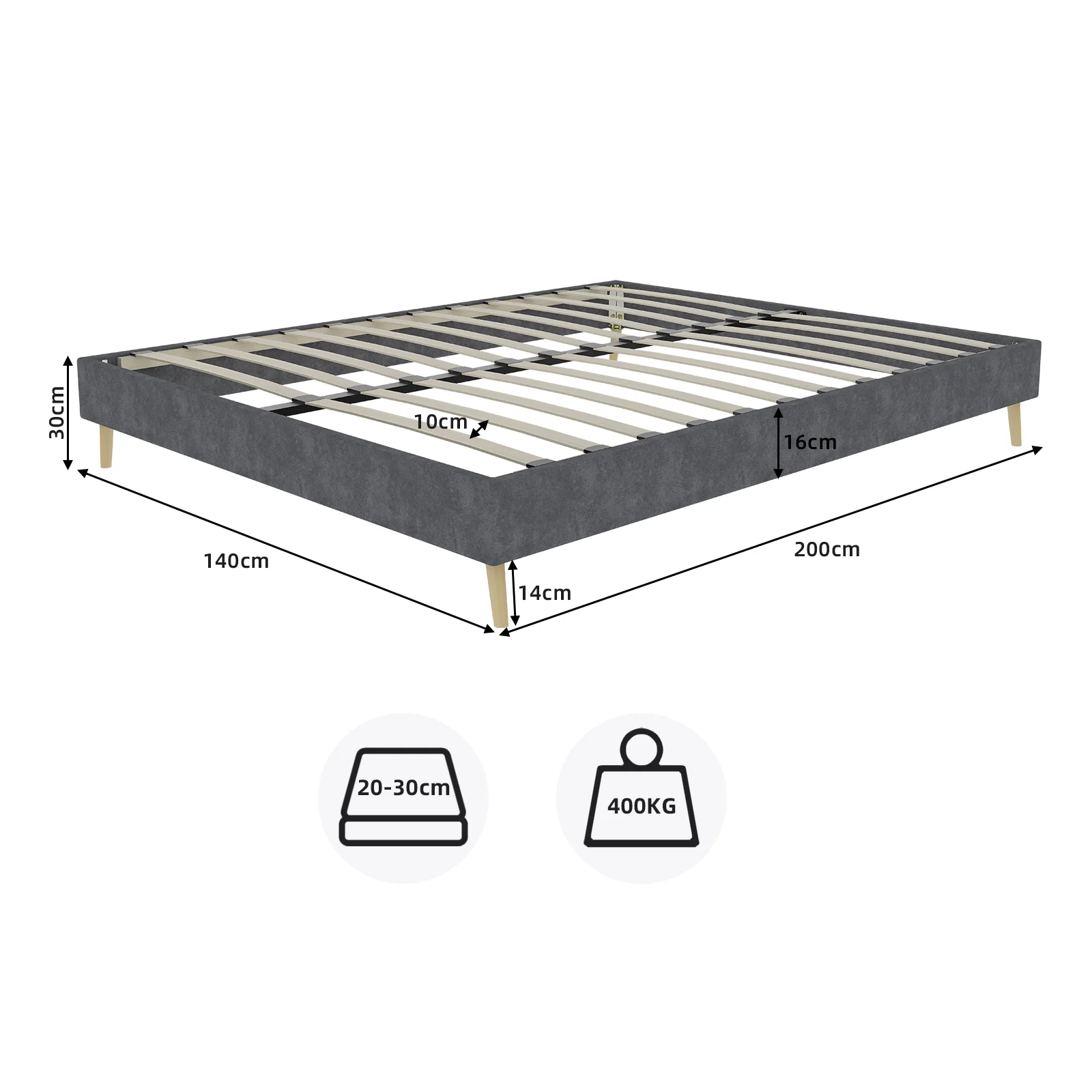 Bed Frame 140x200cm Minimalist Low Box Dutch Velvet Gray - Image 8