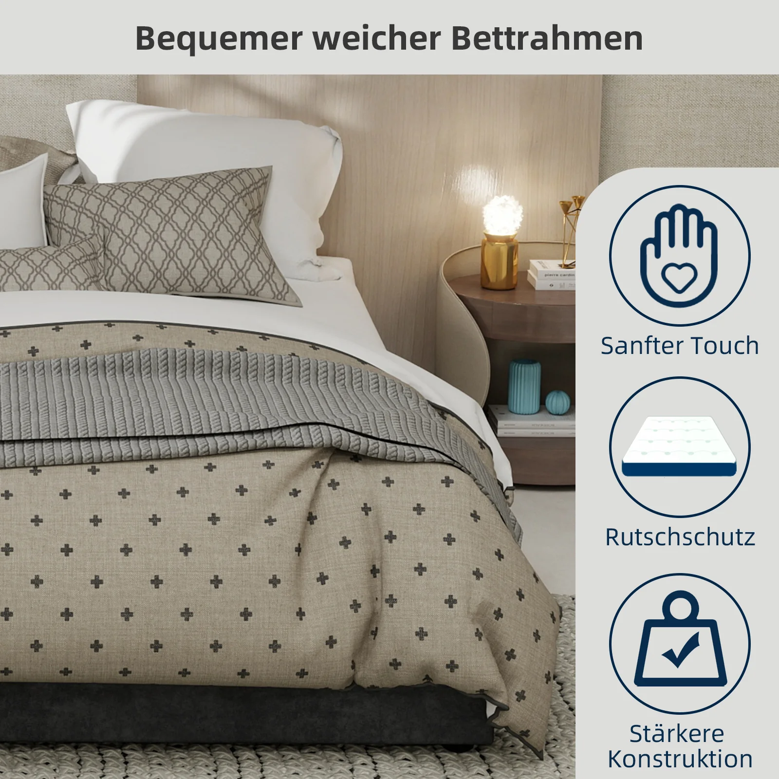 Bed Frame 140x200cm with Gas Lift - Dutch Velvet Grey - Image 10