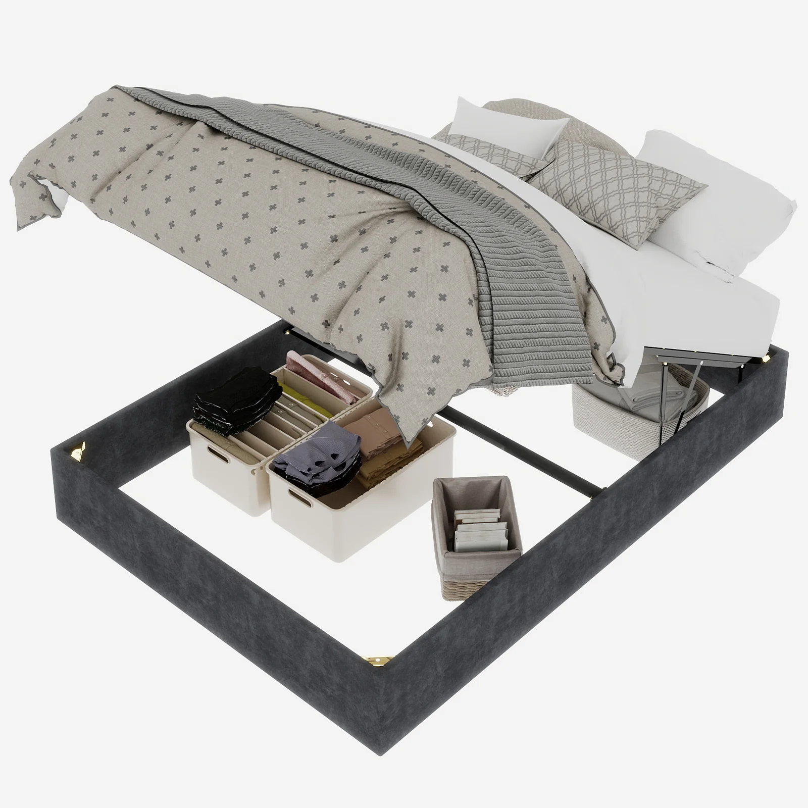 Bed Frame 160x200cm Gas Lift Storage - Dutch Velvet Grey - Image 10