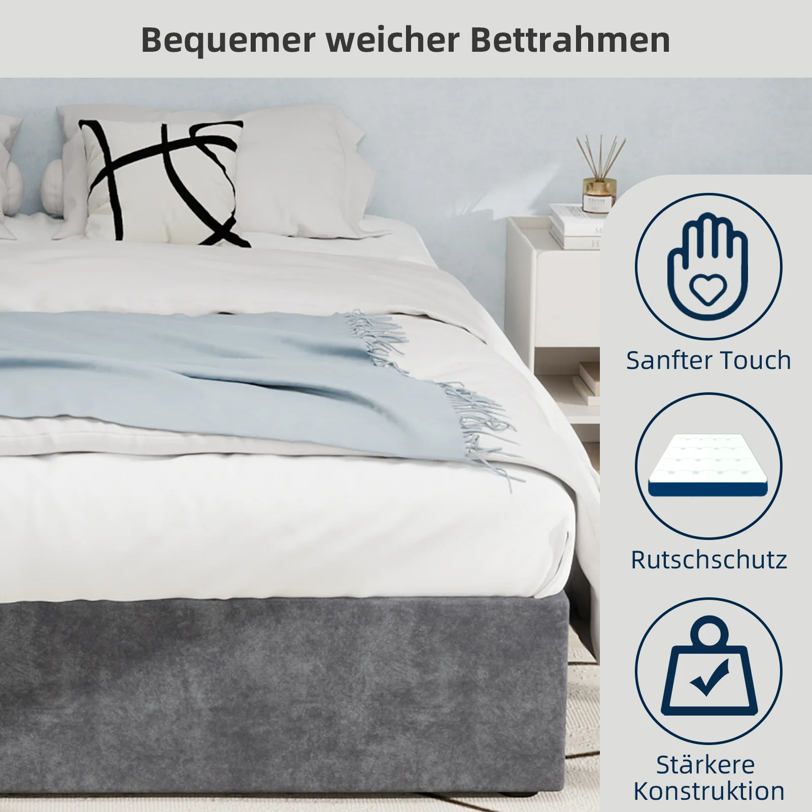 Bed Frame 160x200cm Gas Lift Storage - Dutch Velvet Grey - Image 4