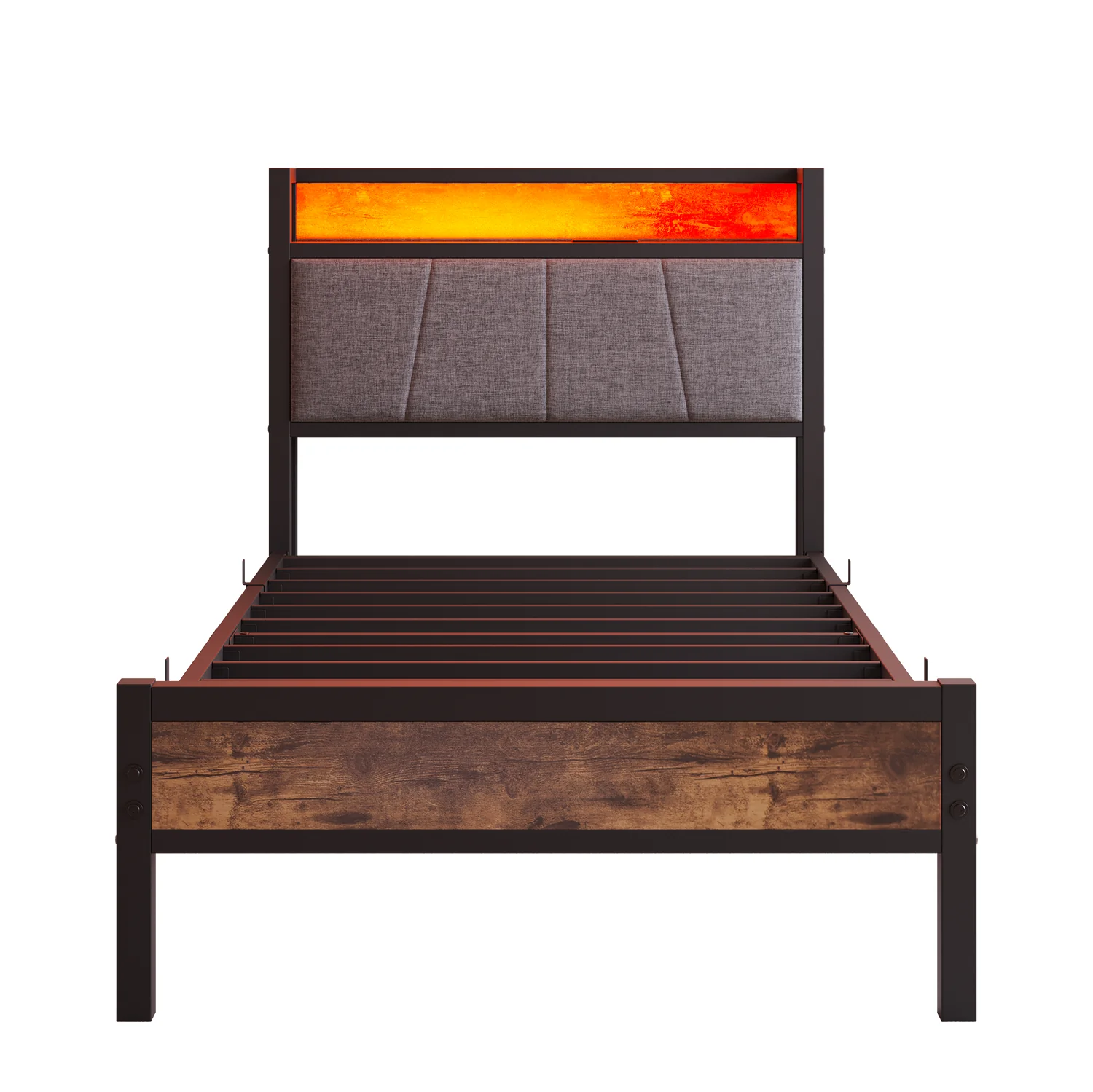 Bed Frame 90x200cm Smart LED Lights USB Charging - Metal - Image 8