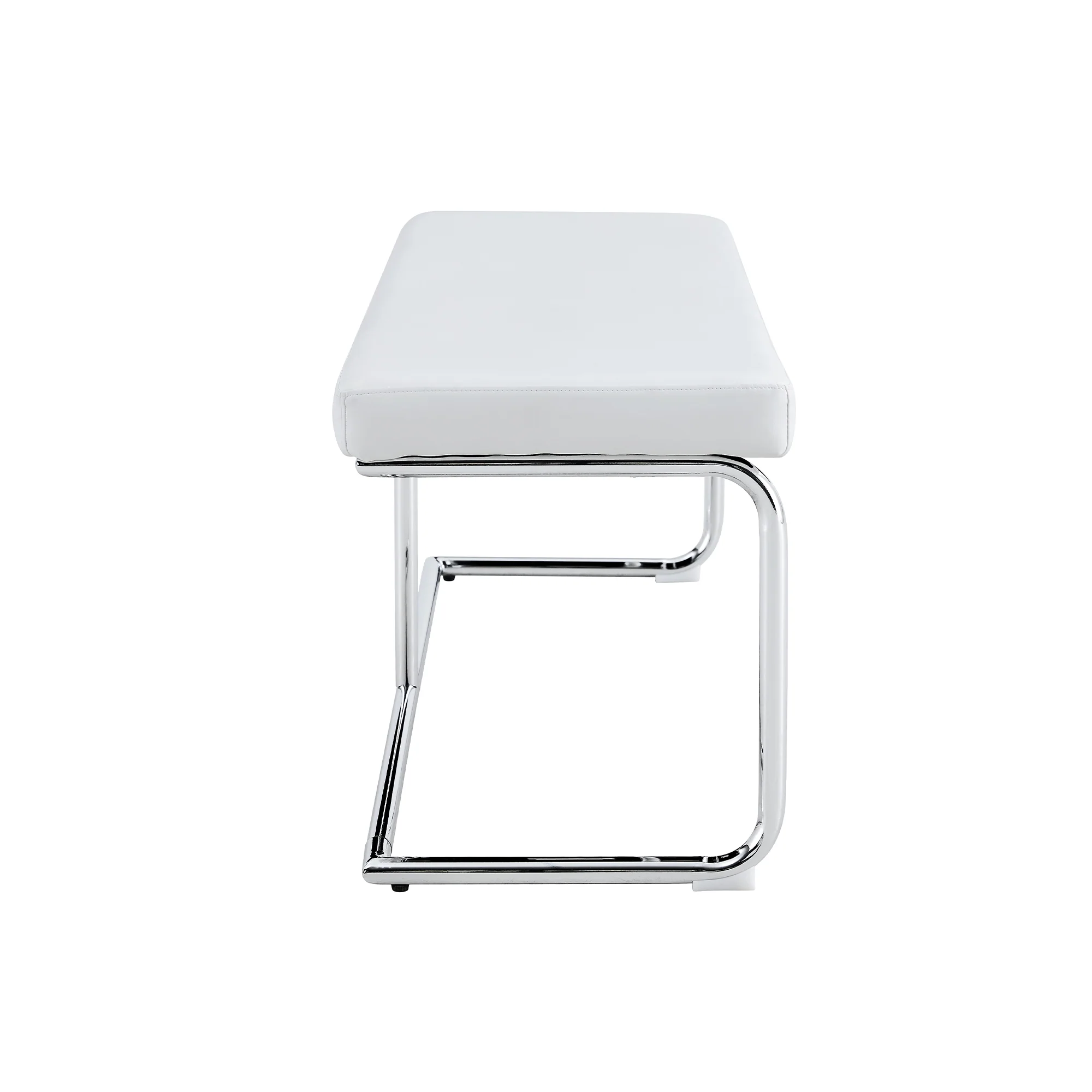 Bench 130cm Modern Chrome Frame - White Leather - Image 10