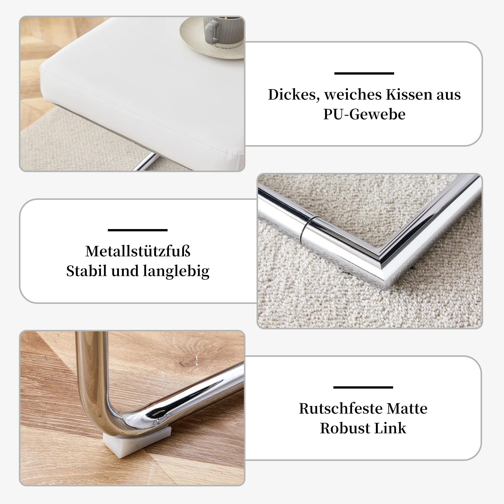Bench 130cm Modern Chrome Frame - White Leather - Image 7