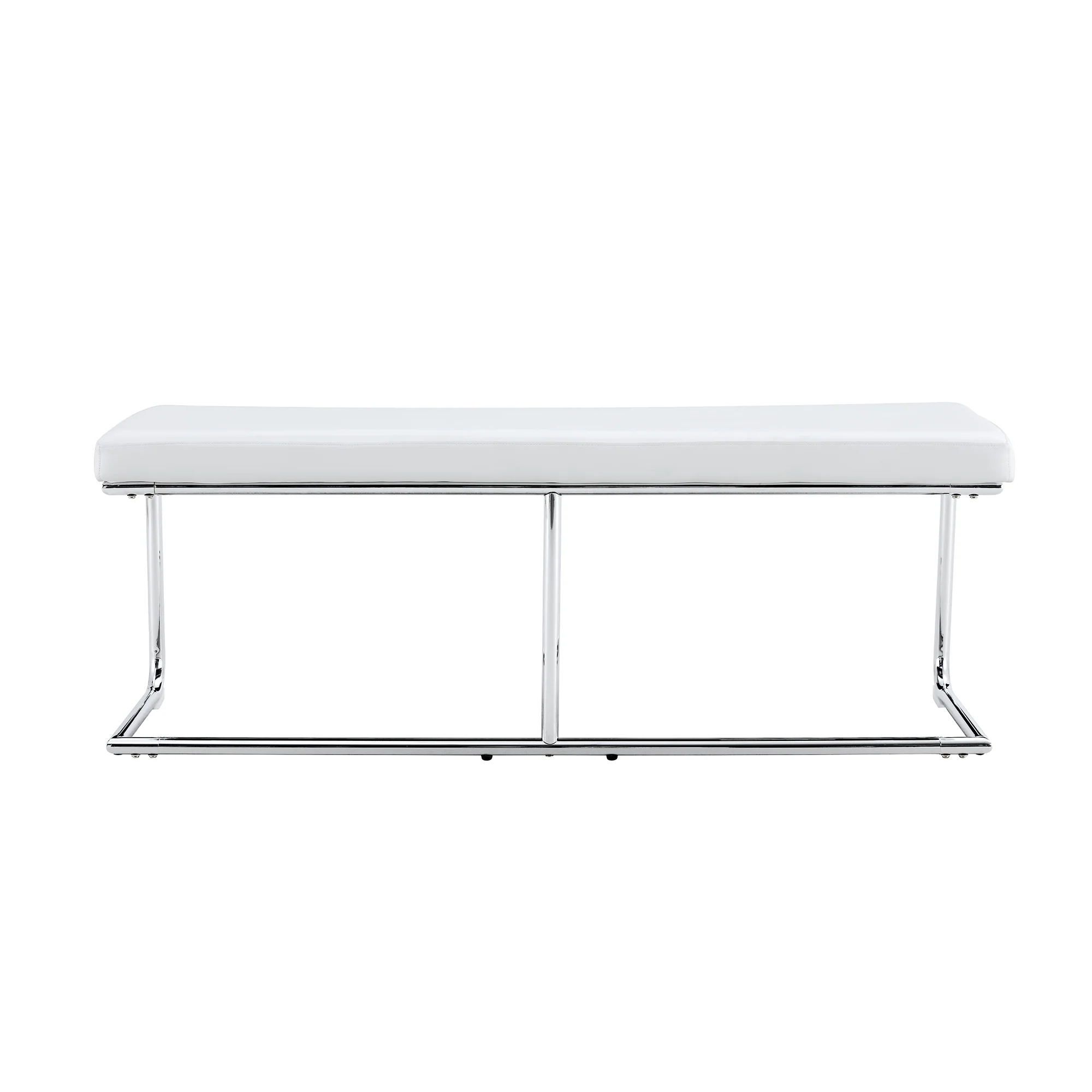 Bench 130cm Modern Chrome Frame - White Leather - Image 8