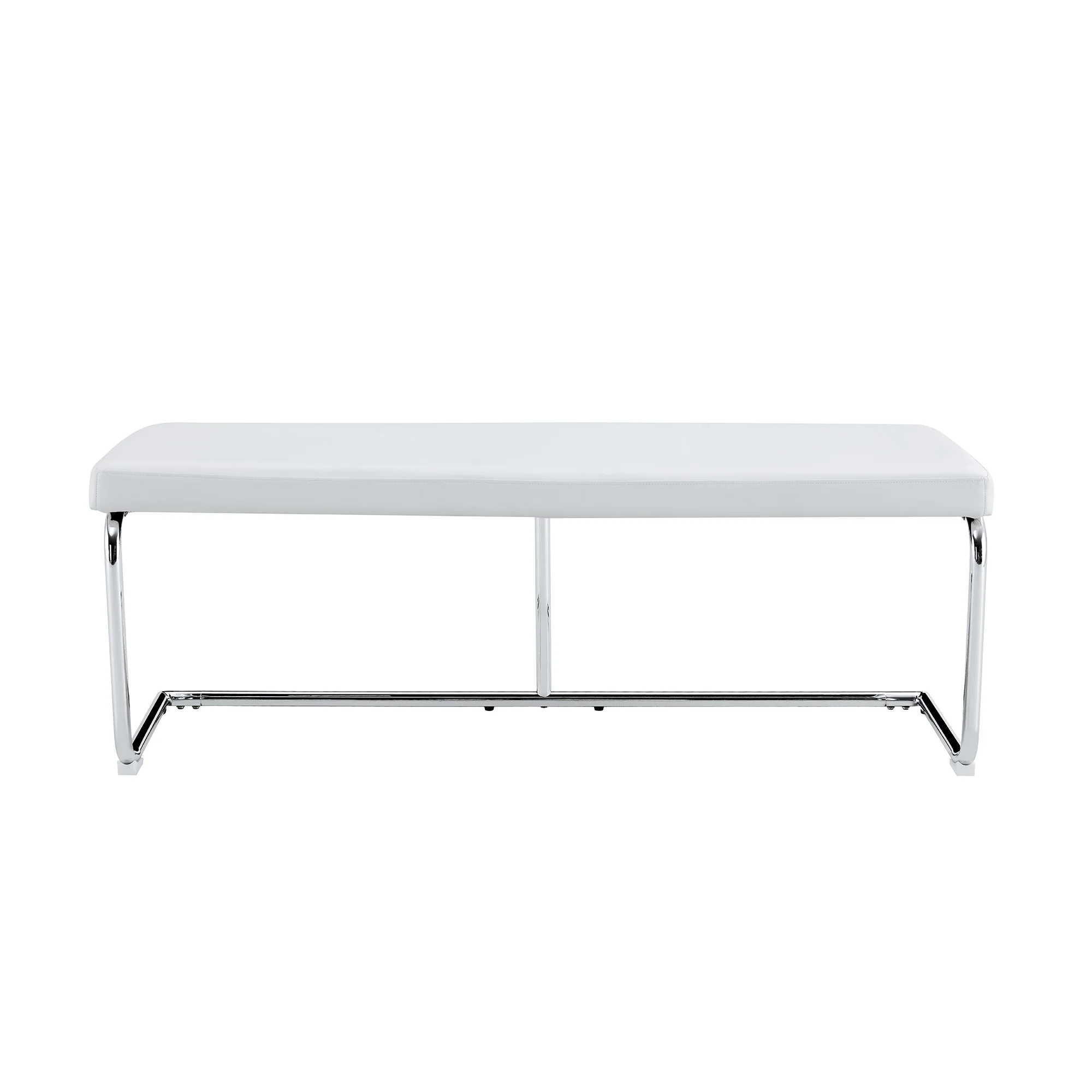 Bench 130cm Modern Chrome Frame - White Leather - Image 9