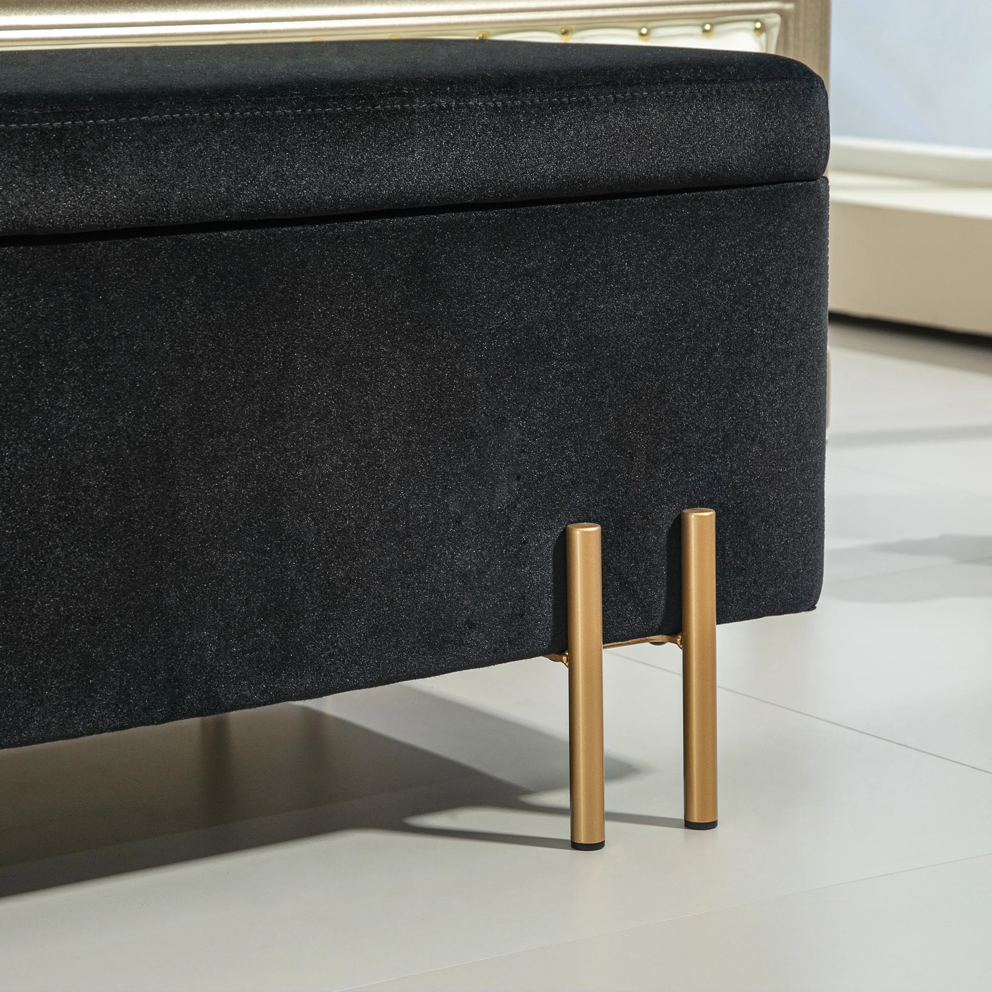 Bench Upholstered with Storage 100x40x42cm, Black Fabric/Metal - Image 8