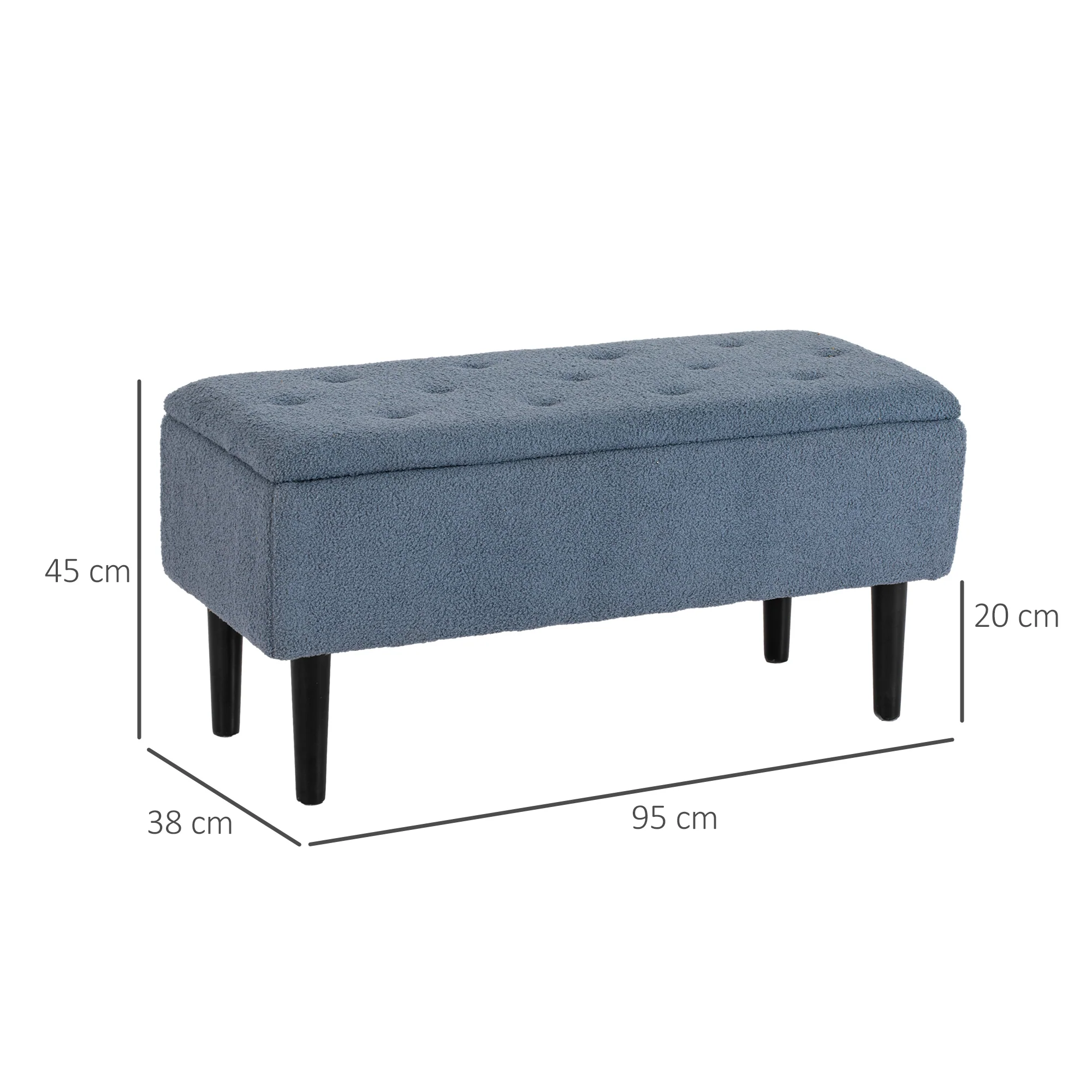 bench with storage space, upholstered, folding lid, blue - Image 3