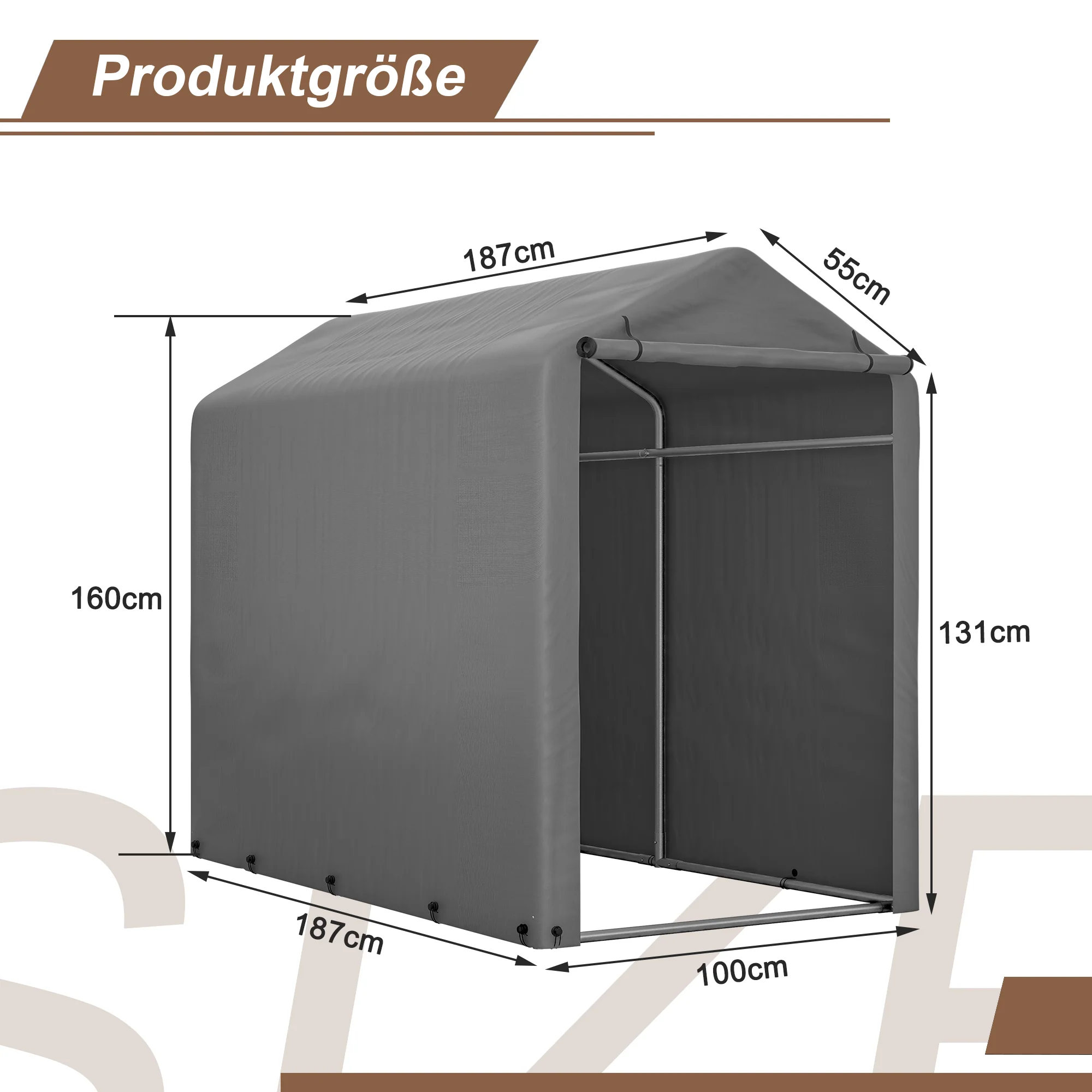 Bicycle Garage Storage Shed 187x100x160cm - Dark Grey - Image 2