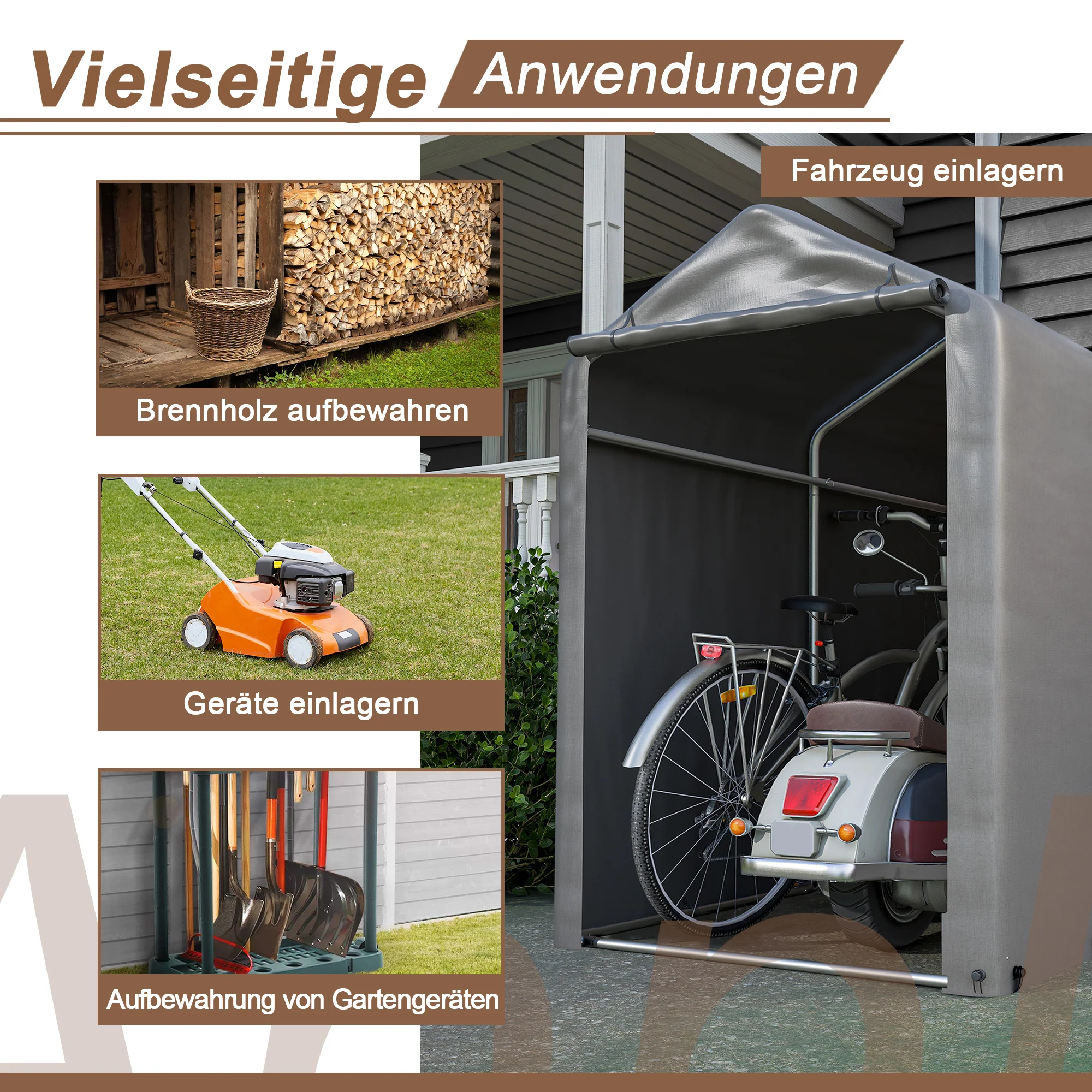 Bicycle Garage Storage Shed 187x100x160cm - Dark Grey - Image 3