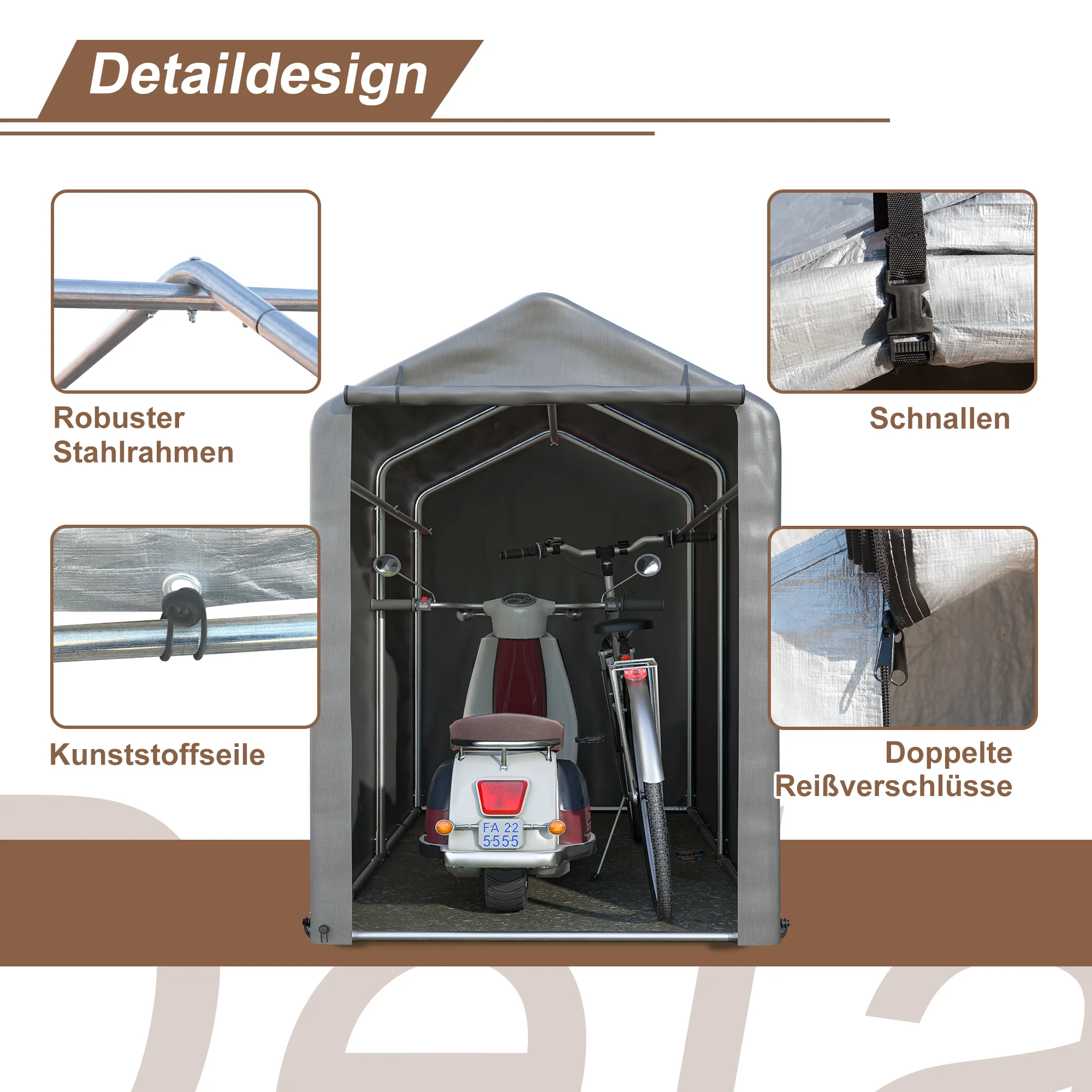 Bicycle Garage Storage Shed 187x100x160cm - Dark Grey - Image 4