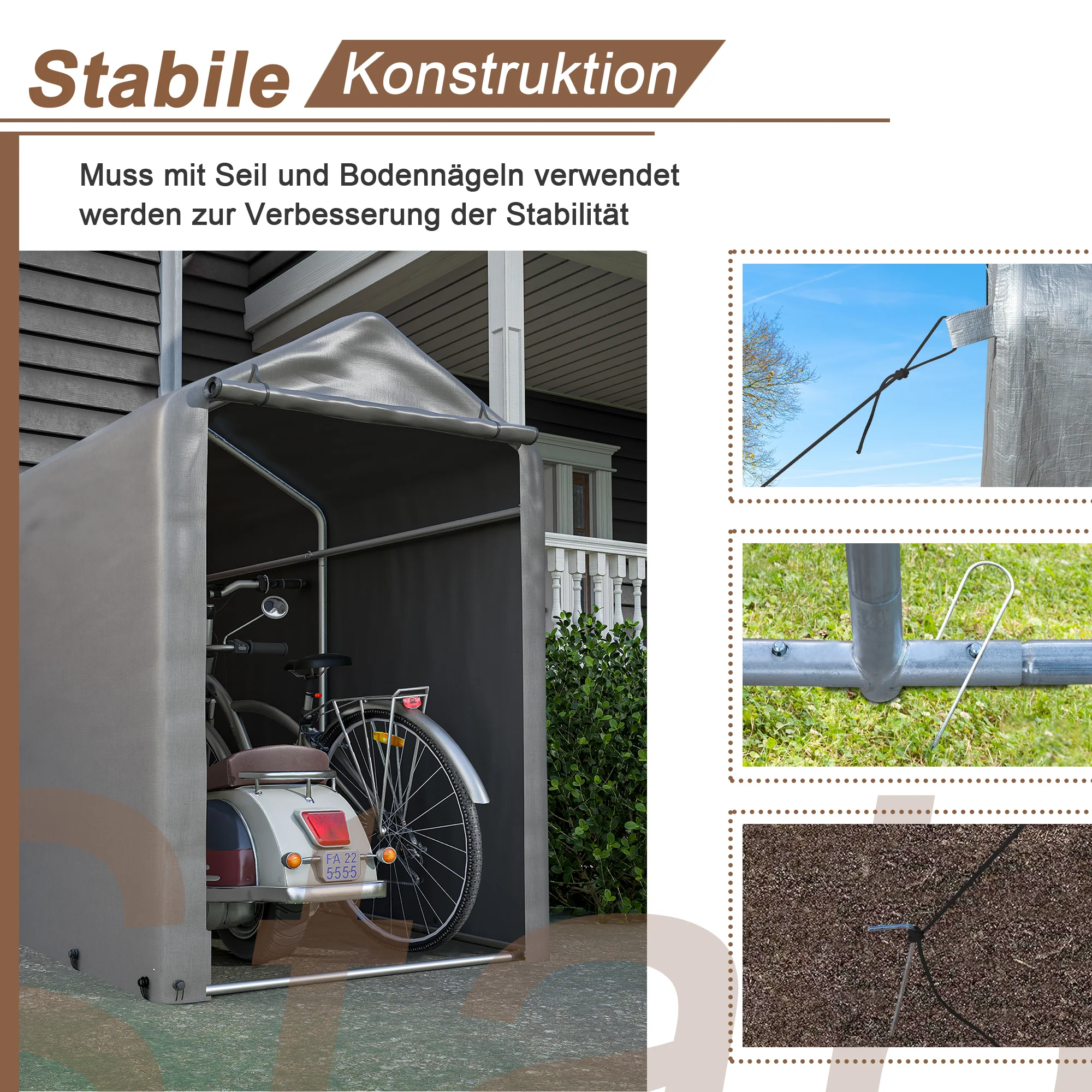 Bicycle Garage Storage Shed 187x100x160cm - Dark Grey - Image 5