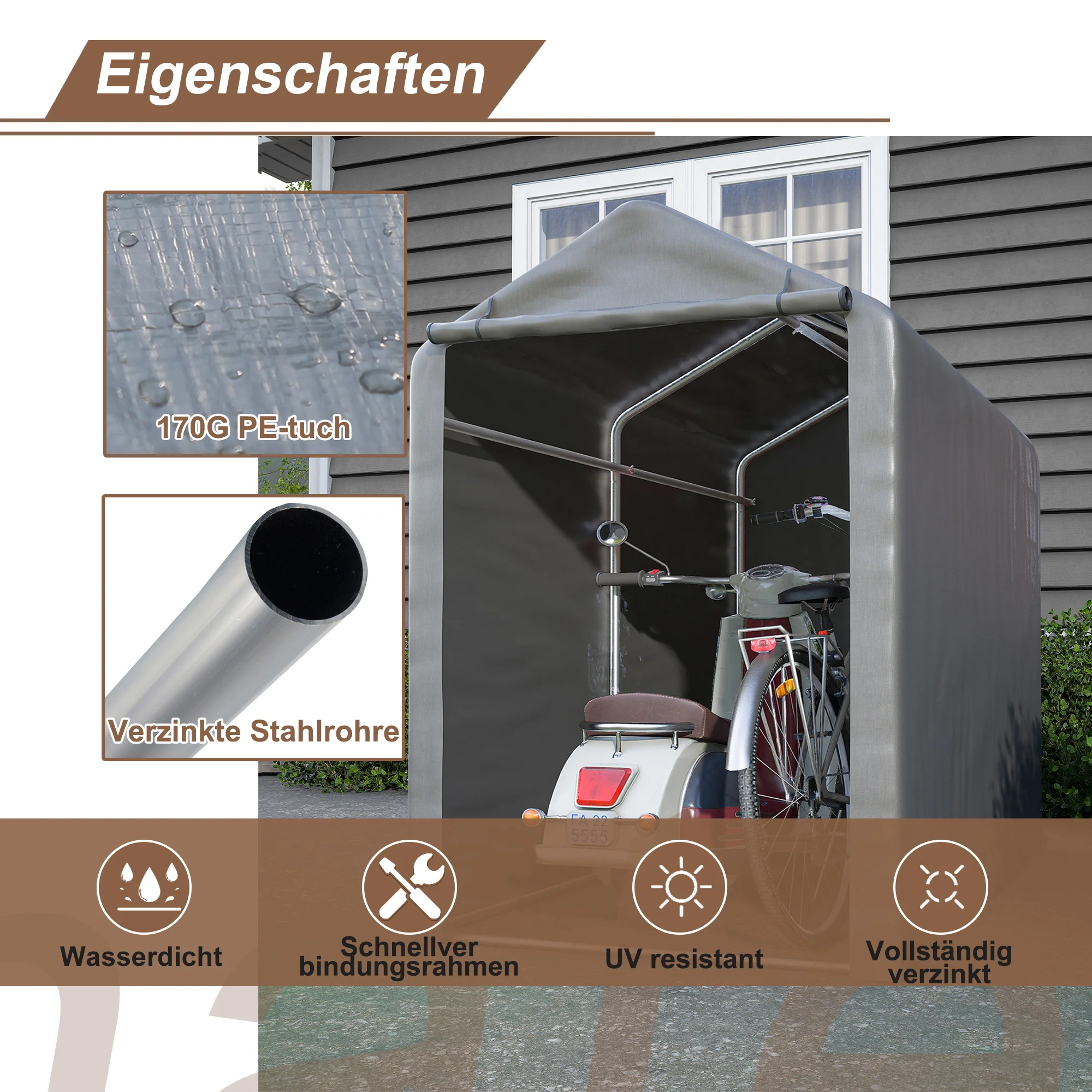 Bicycle Garage Storage Shed 187x100x160cm - Dark Grey - Image 6