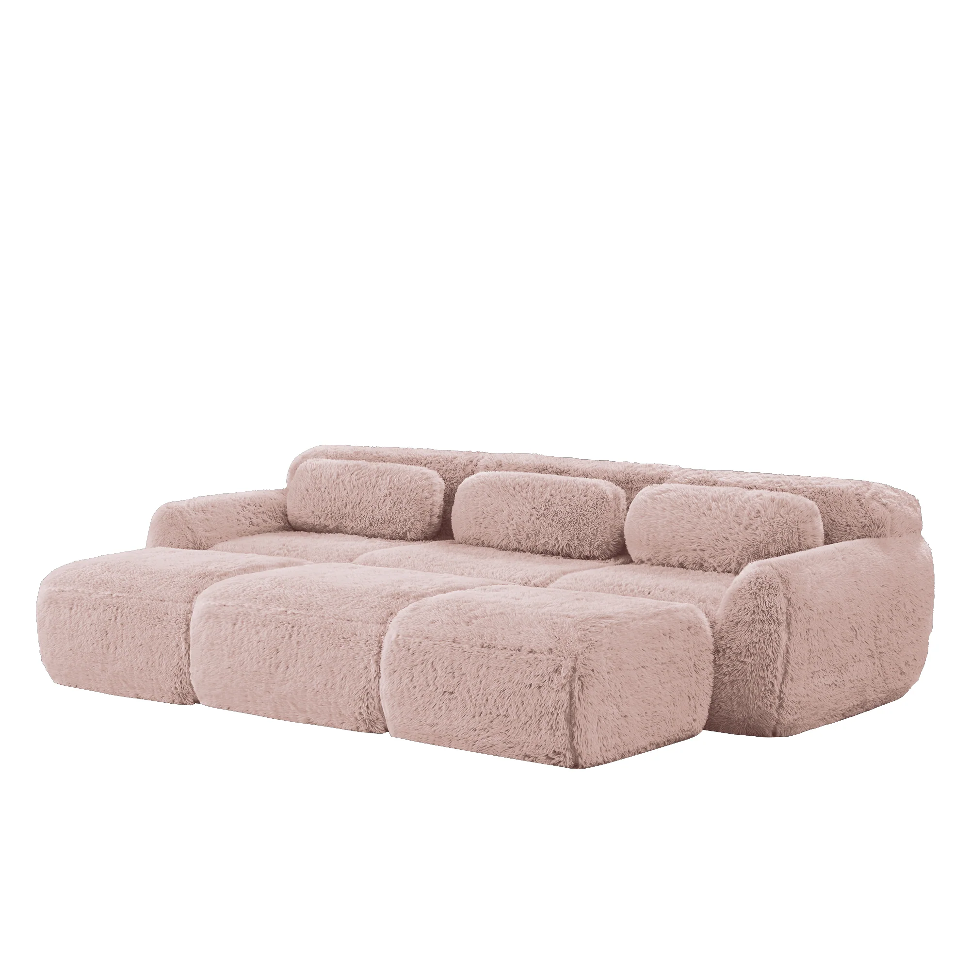Boneless Cloud Sofas Modular Sleeper Sofa 3-Seater 3 Ottomans - Pink Plush - Image 3