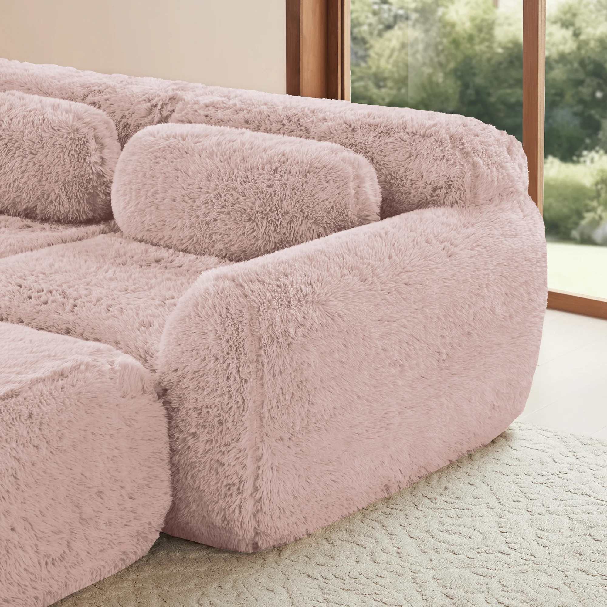 Boneless Cloud Sofas Modular Sleeper Sofa 3-Seater 3 Ottomans - Pink Plush - Image 9