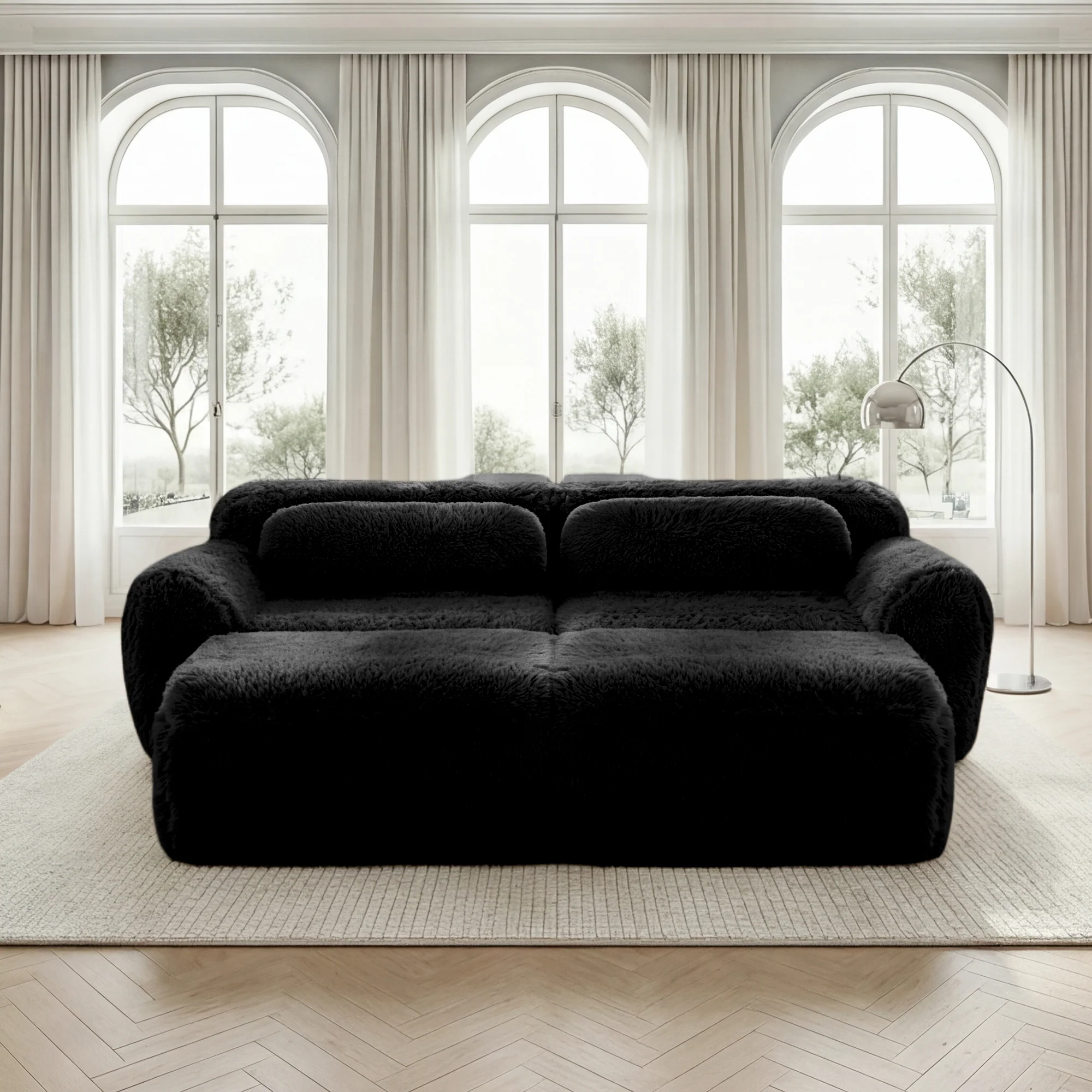 Boneless Cloud Sofas Modular Sleeper Sofa Two-Seater with 2 Ottomans No Assembly Plush Black - Image 2