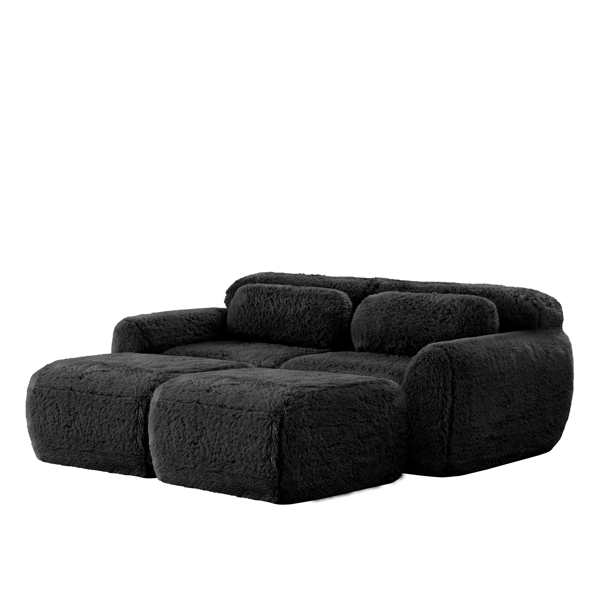 Boneless Cloud Sofas Modular Sleeper Sofa Two-Seater with 2 Ottomans No Assembly Plush Black - Image 4