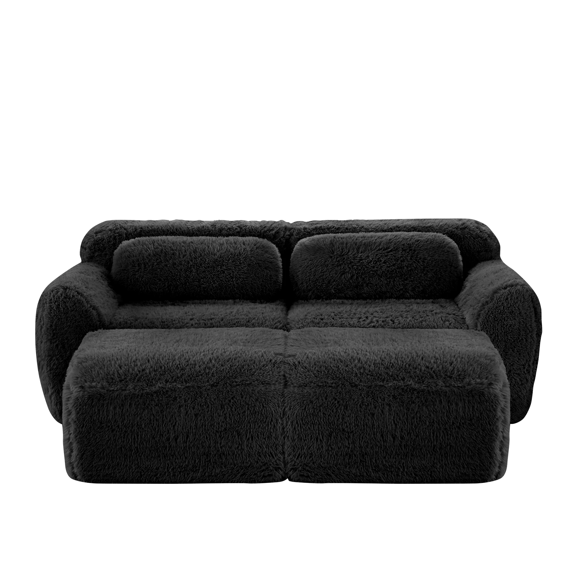 Boneless Cloud Sofas Modular Sleeper Sofa Two-Seater with 2 Ottomans No Assembly Plush Black - Image 5
