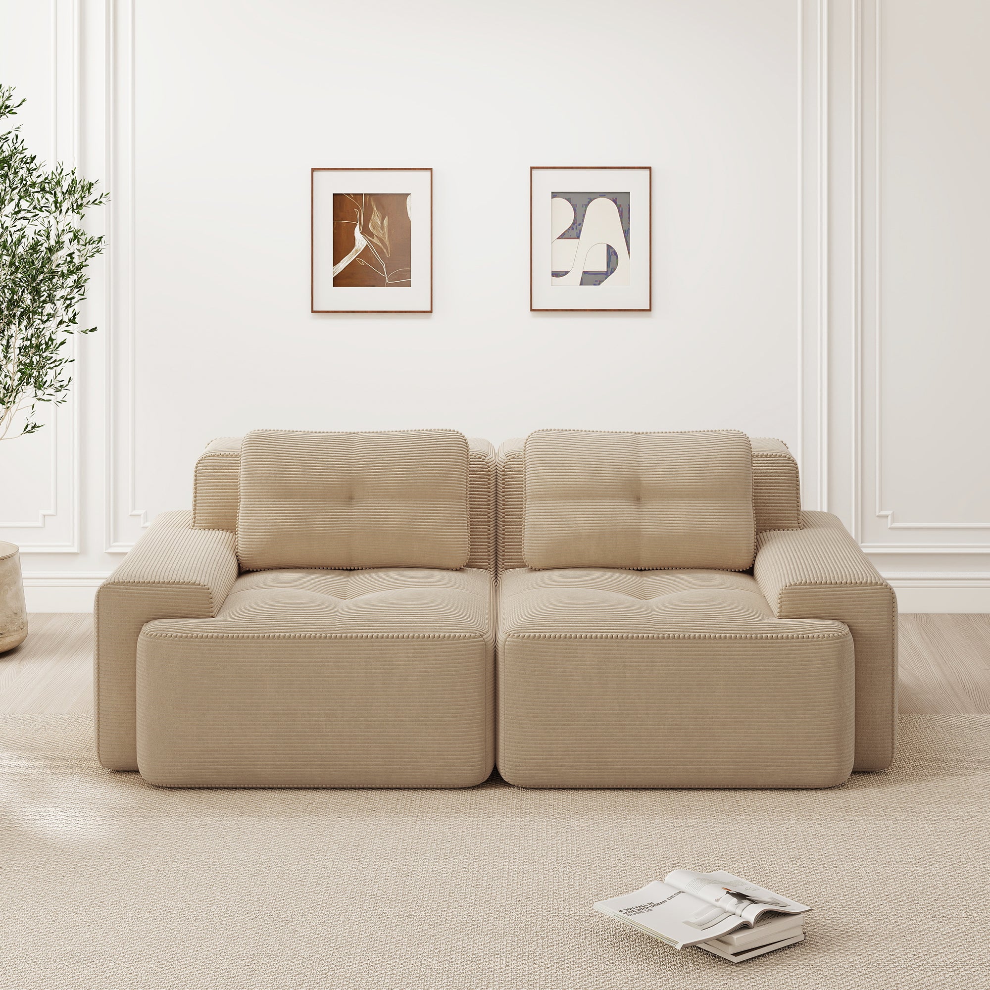 Boneless Modular Sofa Deep Seat Sleeper - Corduroy Beige - Image 2