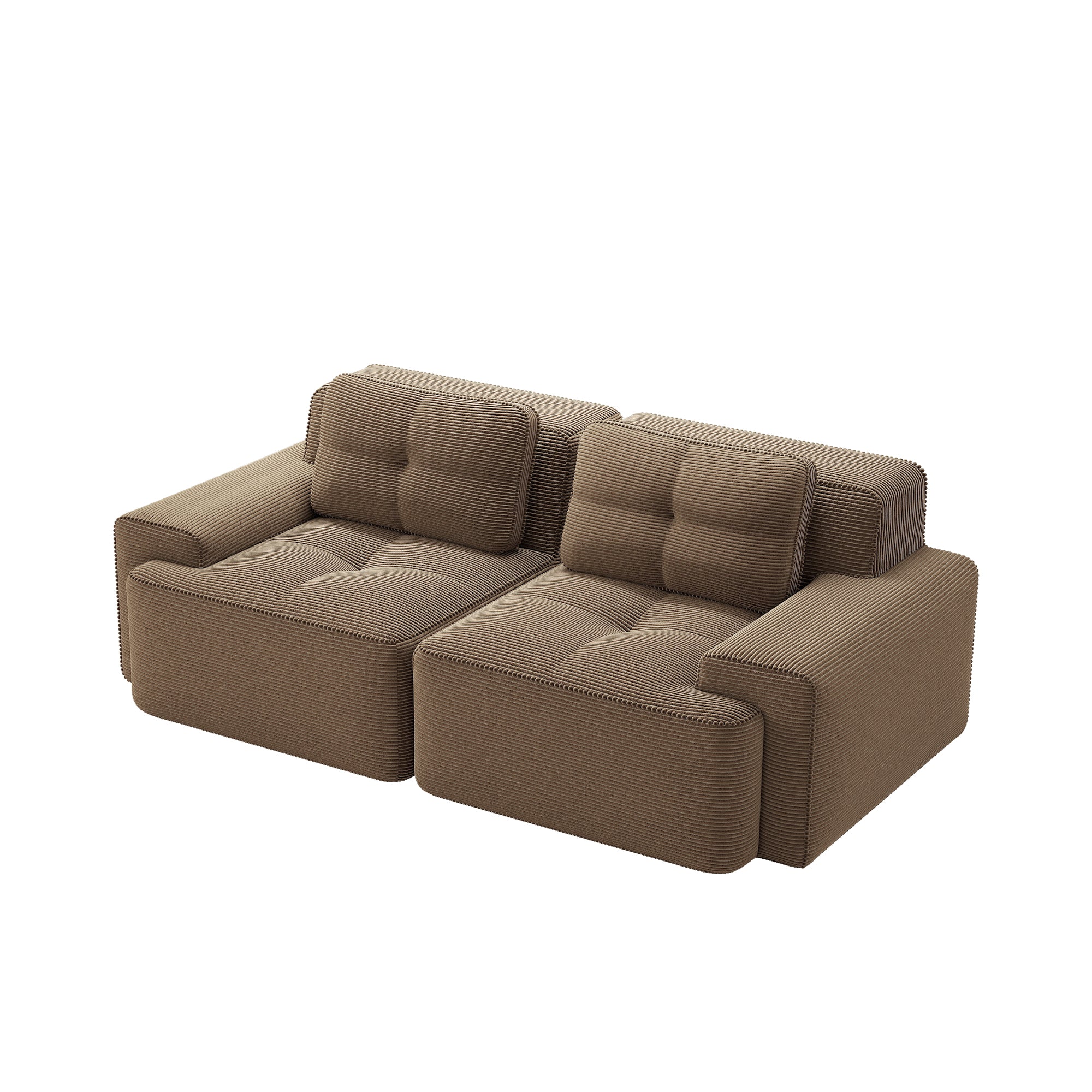 Boneless Modular Sofa Deep Seat Sleeper Loveseat - Brown Corduroy - Image 5