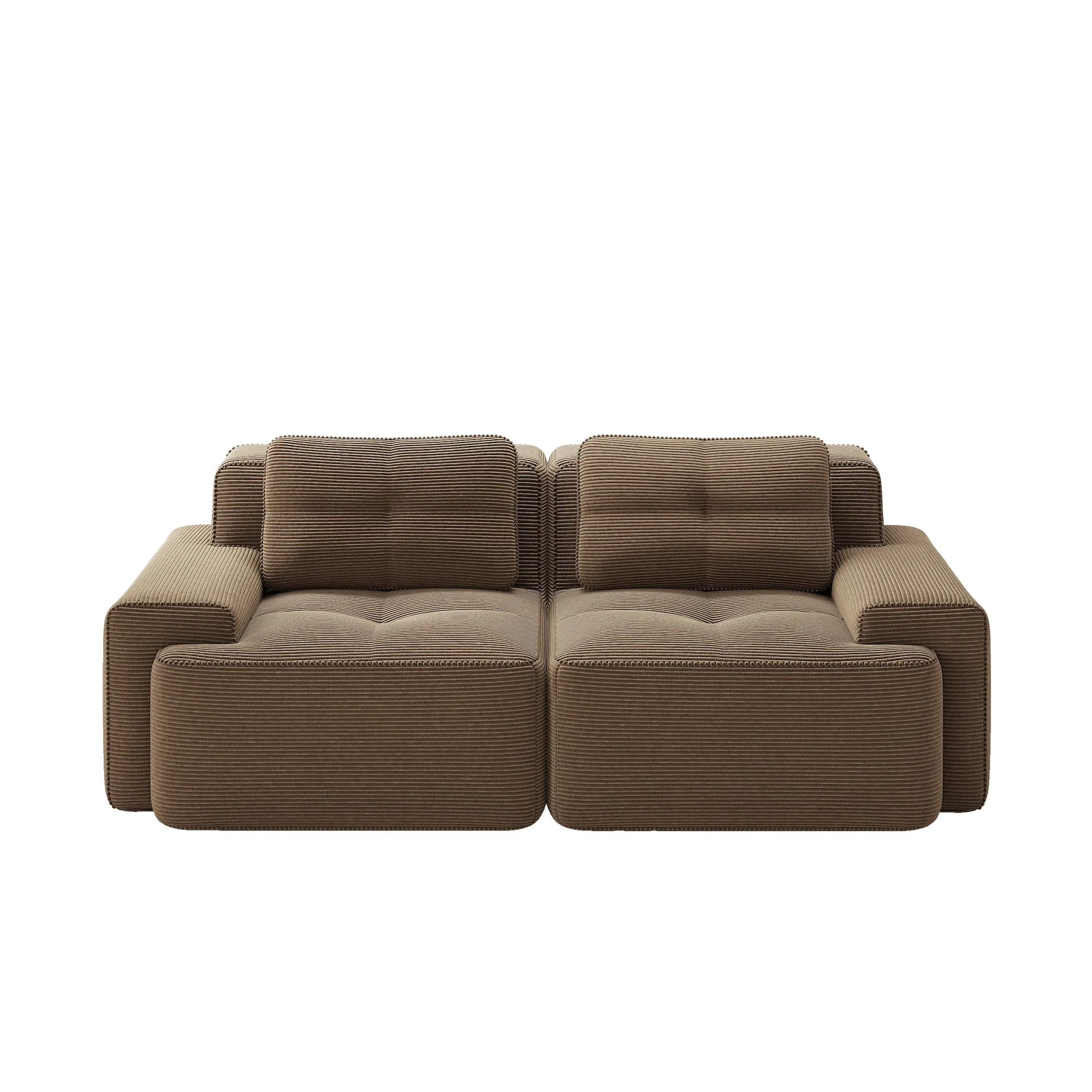 Boneless Modular Sofa Deep Seat Sleeper Loveseat - Brown Corduroy - Image 6
