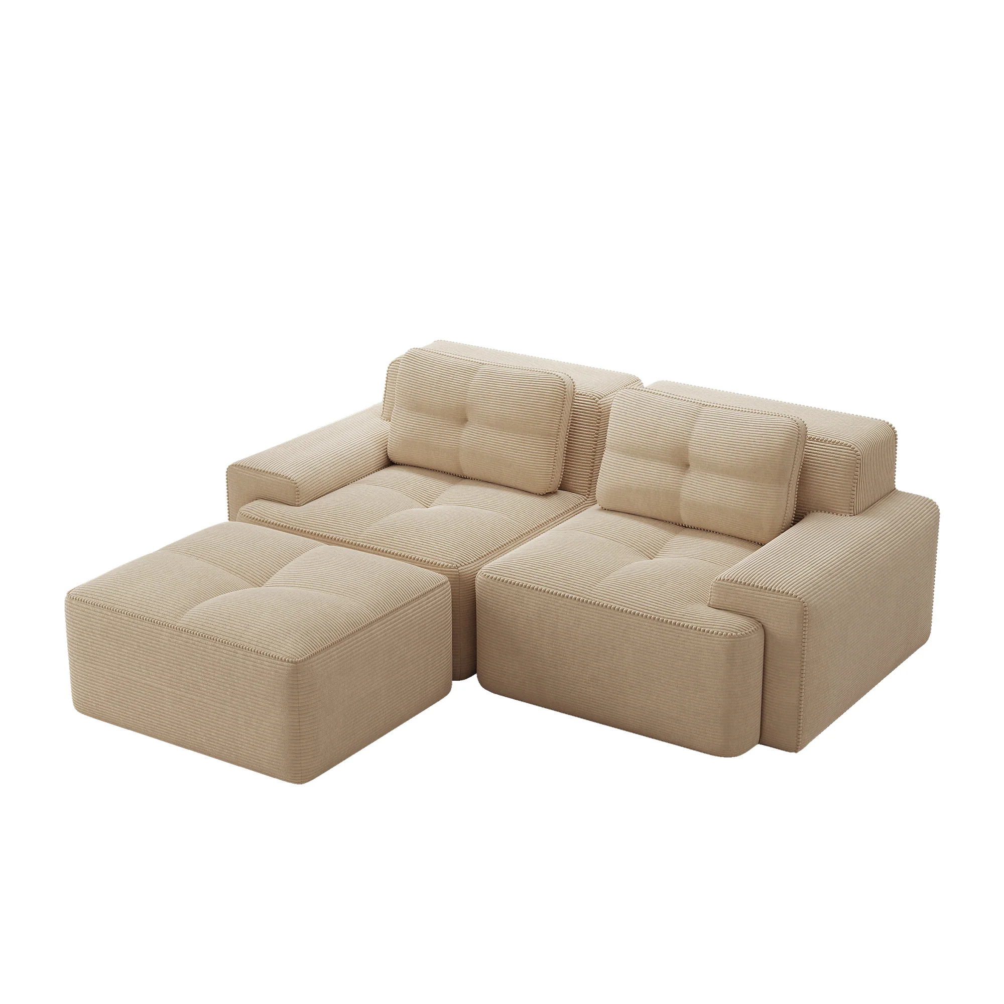 Boneless Modular Sofa L-Shape Deep Seat Sleeper with Ottoman Corduroy Beige - Image 5