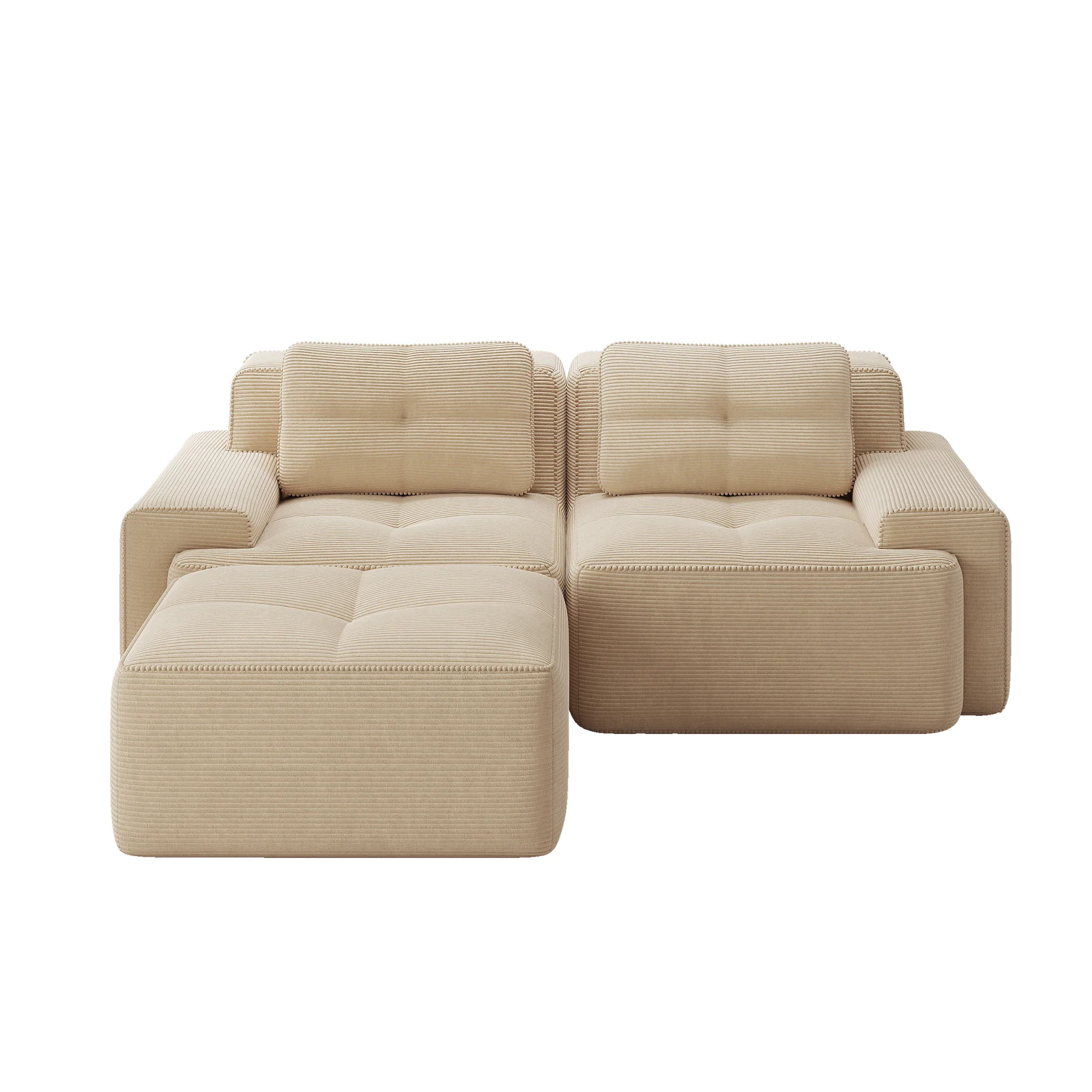 Boneless Modular Sofa L-Shape Deep Seat Sleeper with Ottoman Corduroy Beige - Image 6