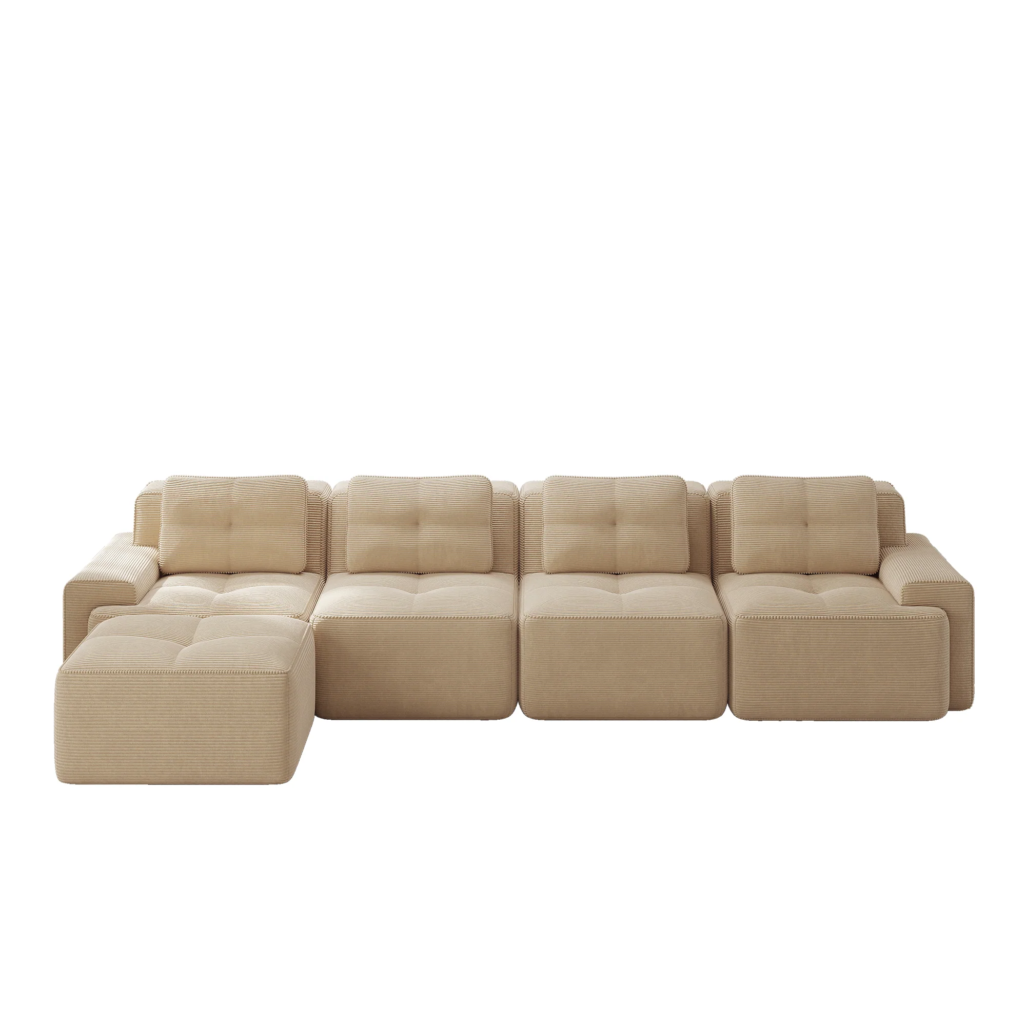 Boneless Modular Sofa L-Shaped Chaise 4-Seater Deep-Seat - Corduroy Beige - Image 6