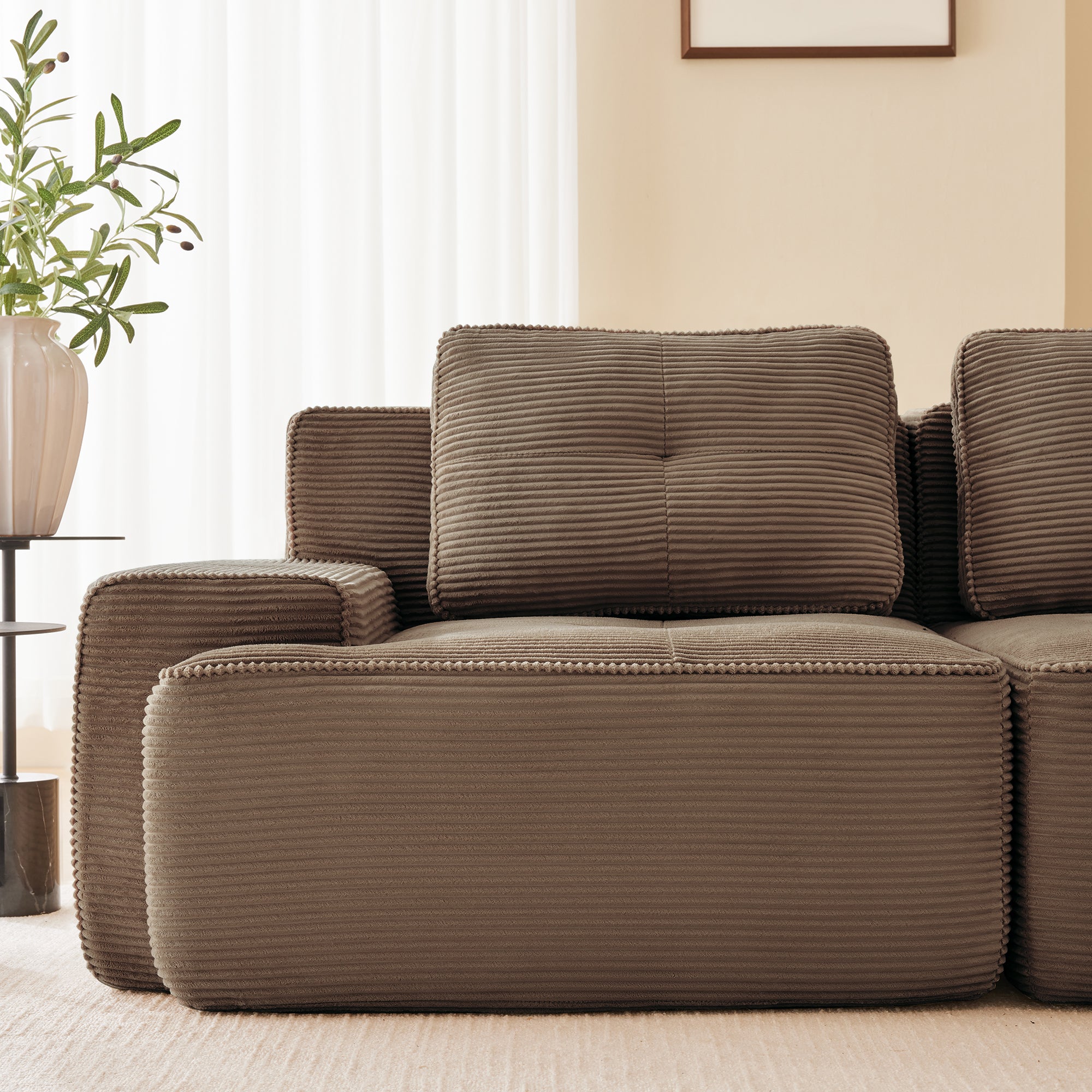 Boneless Modular Sofa L-Shaped Corduroy Sleeper with Ottoman - Brown - Image 10