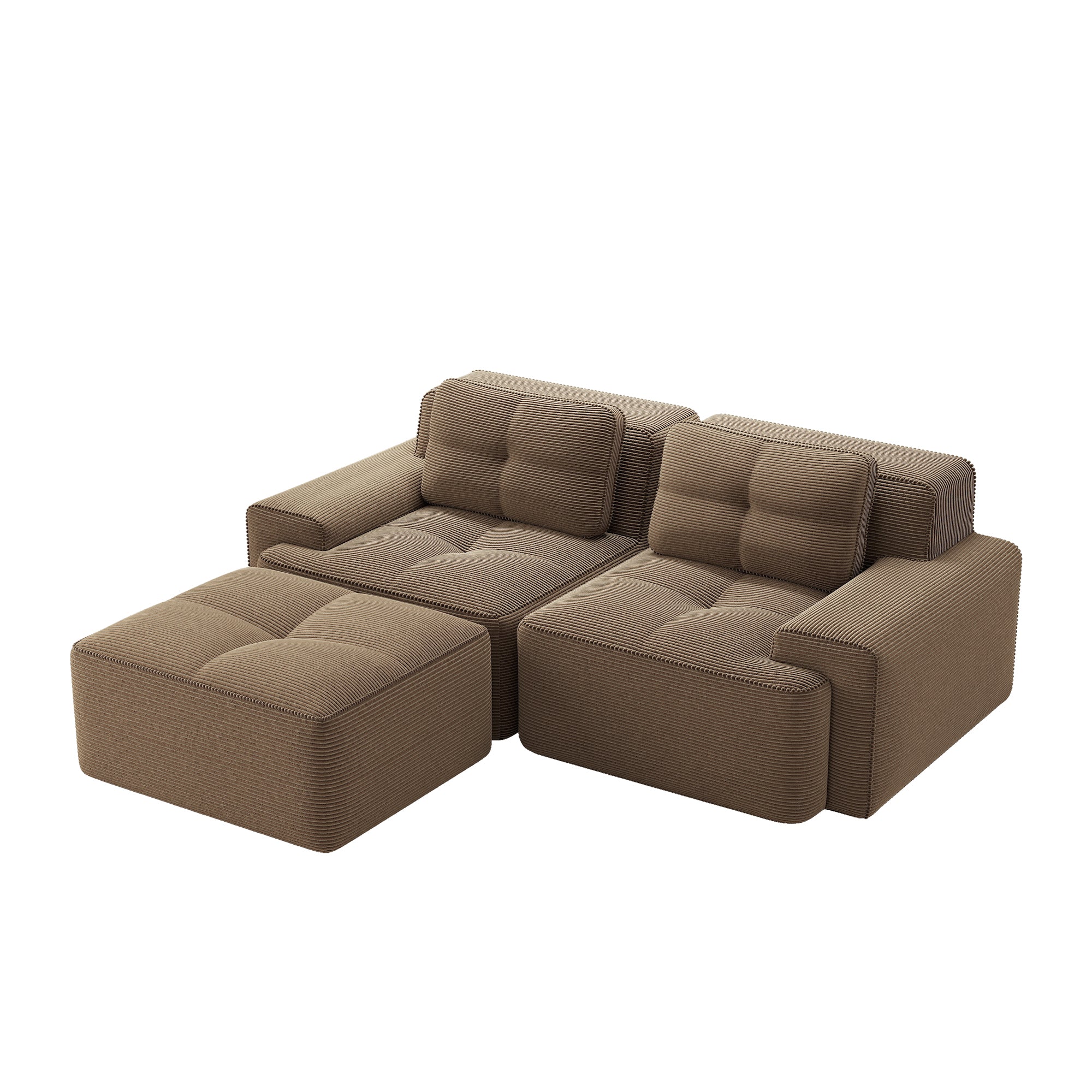 Boneless Modular Sofa L-Shaped Corduroy Sleeper with Ottoman - Brown - Image 4