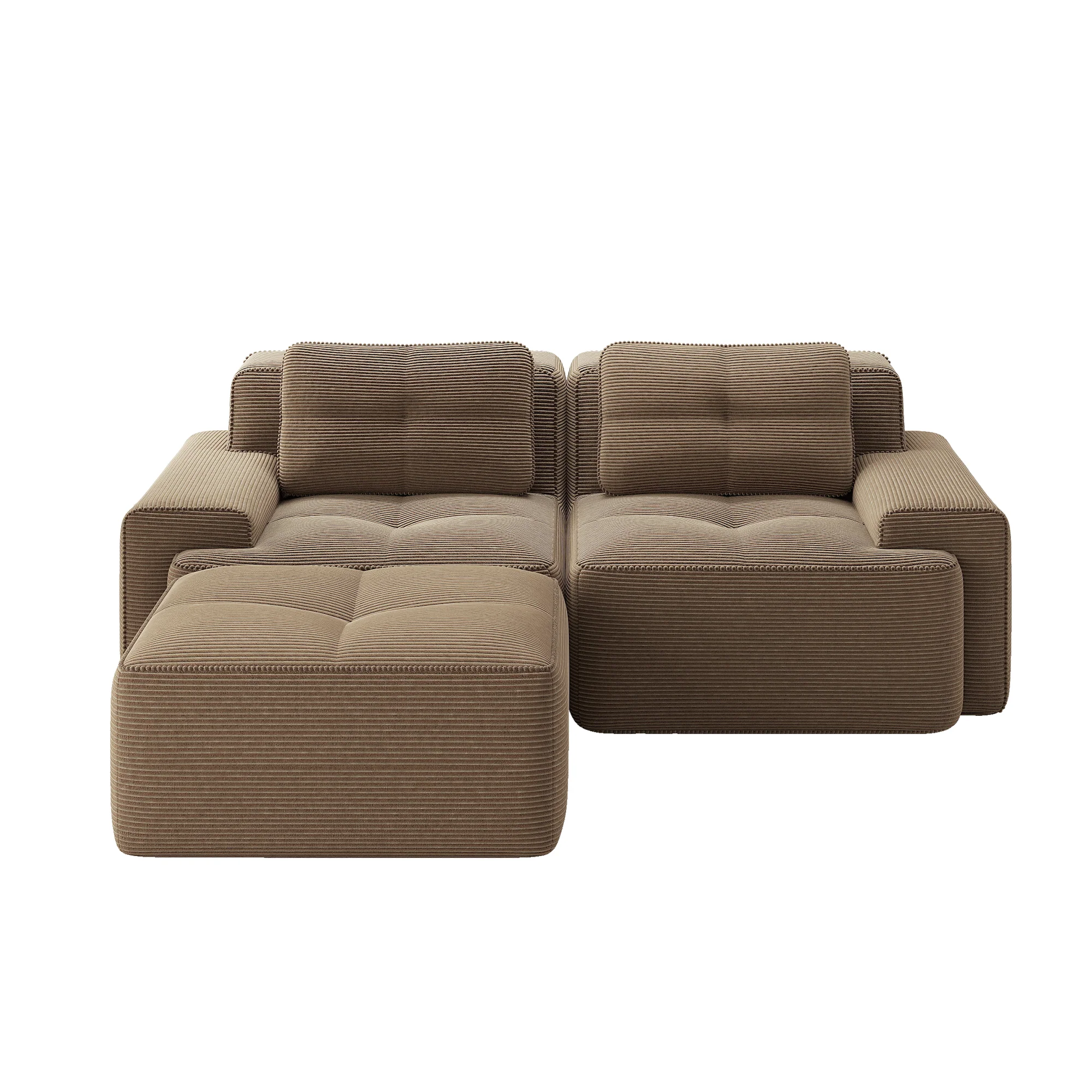 Boneless Modular Sofa L-Shaped Corduroy Sleeper with Ottoman - Brown - Image 5