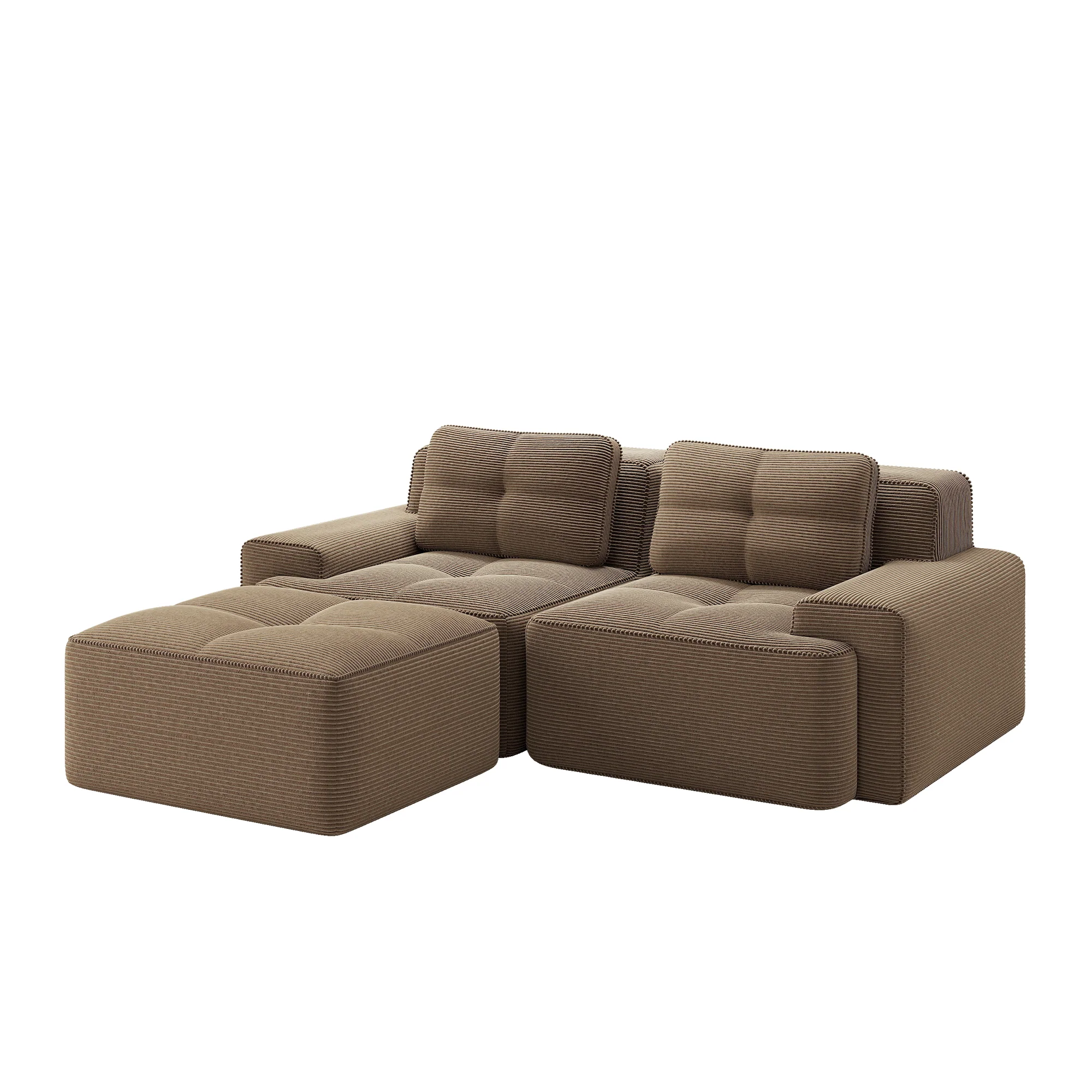 Boneless Modular Sofa L-Shaped Corduroy Sleeper with Ottoman - Brown - Image 6