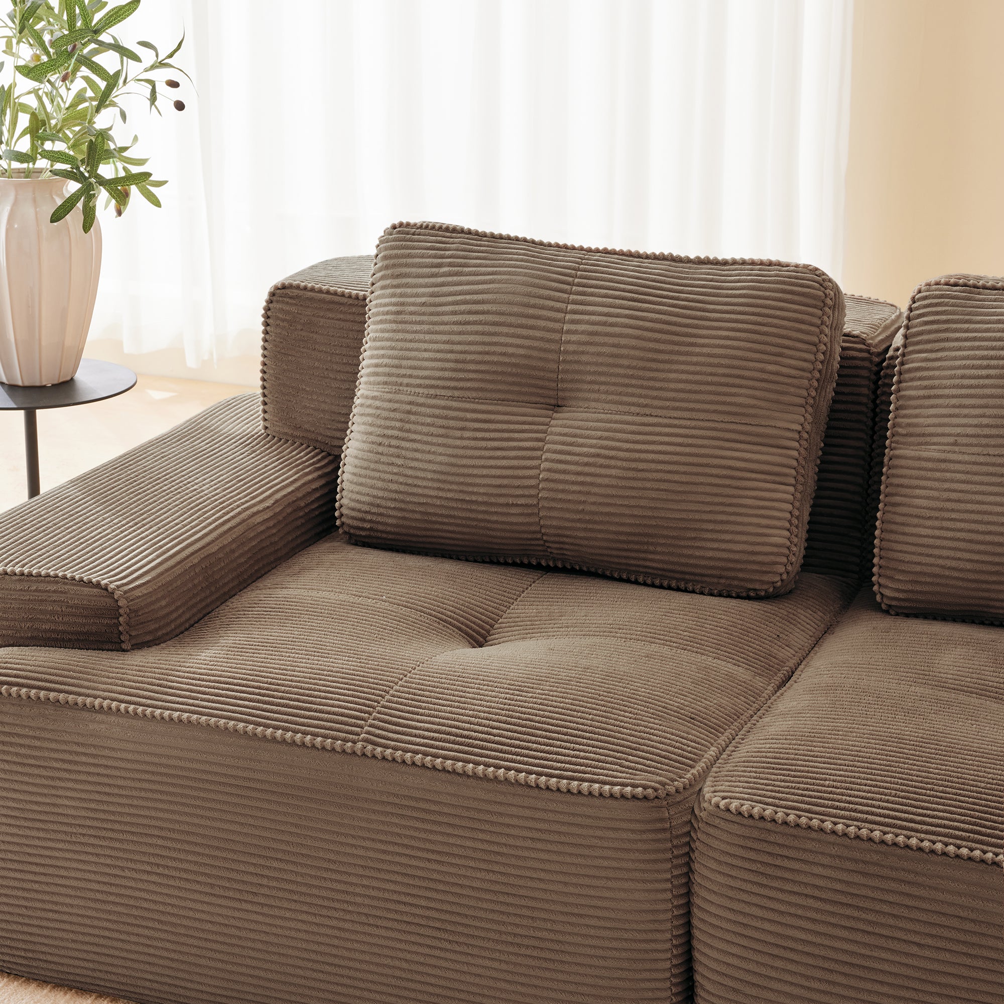 Boneless Modular Sofa L-Shaped Corduroy Sleeper with Ottoman - Brown - Image 9