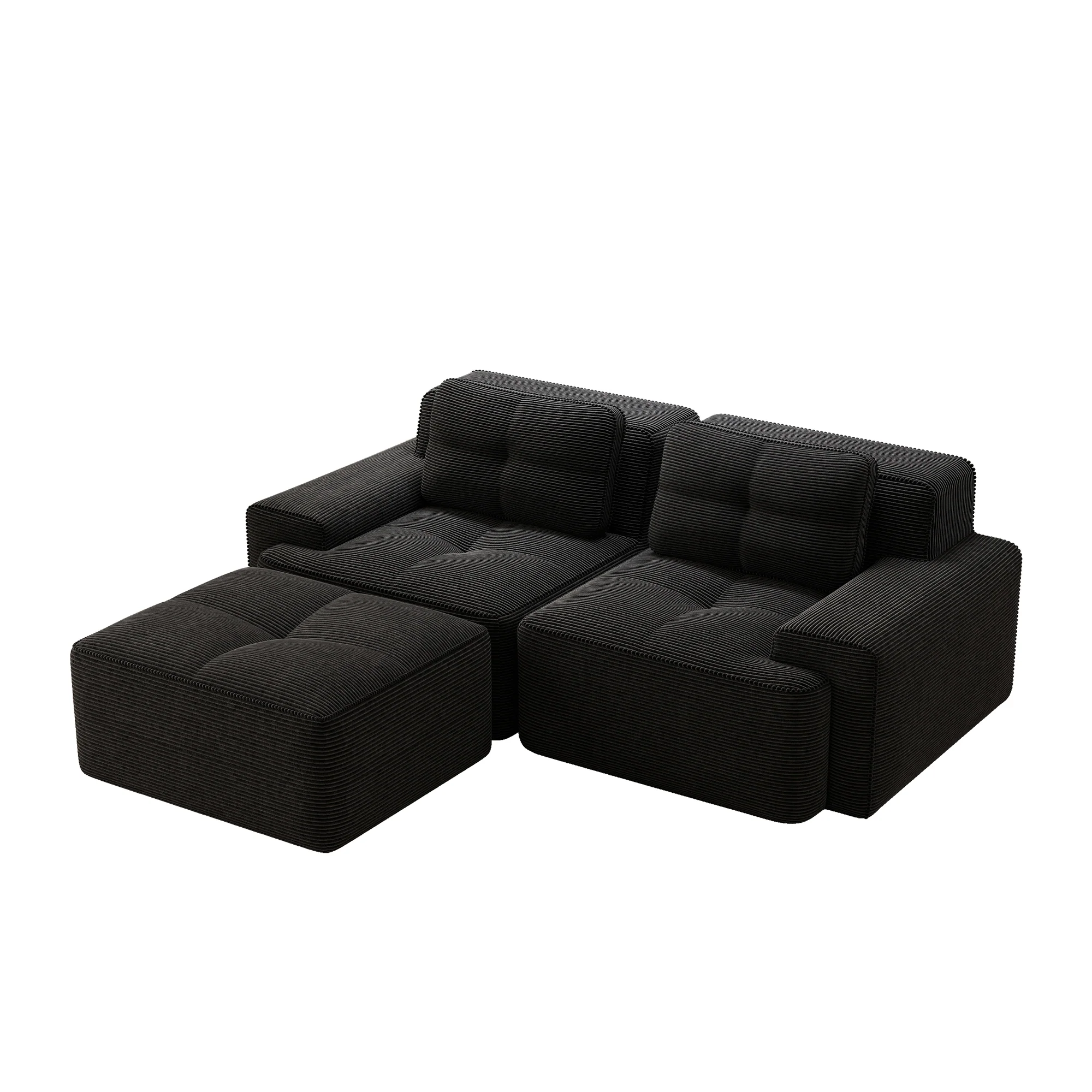 Boneless Modular Sofa L-Shaped Sleeper with Ottoman - Corduroy Black - Image 4