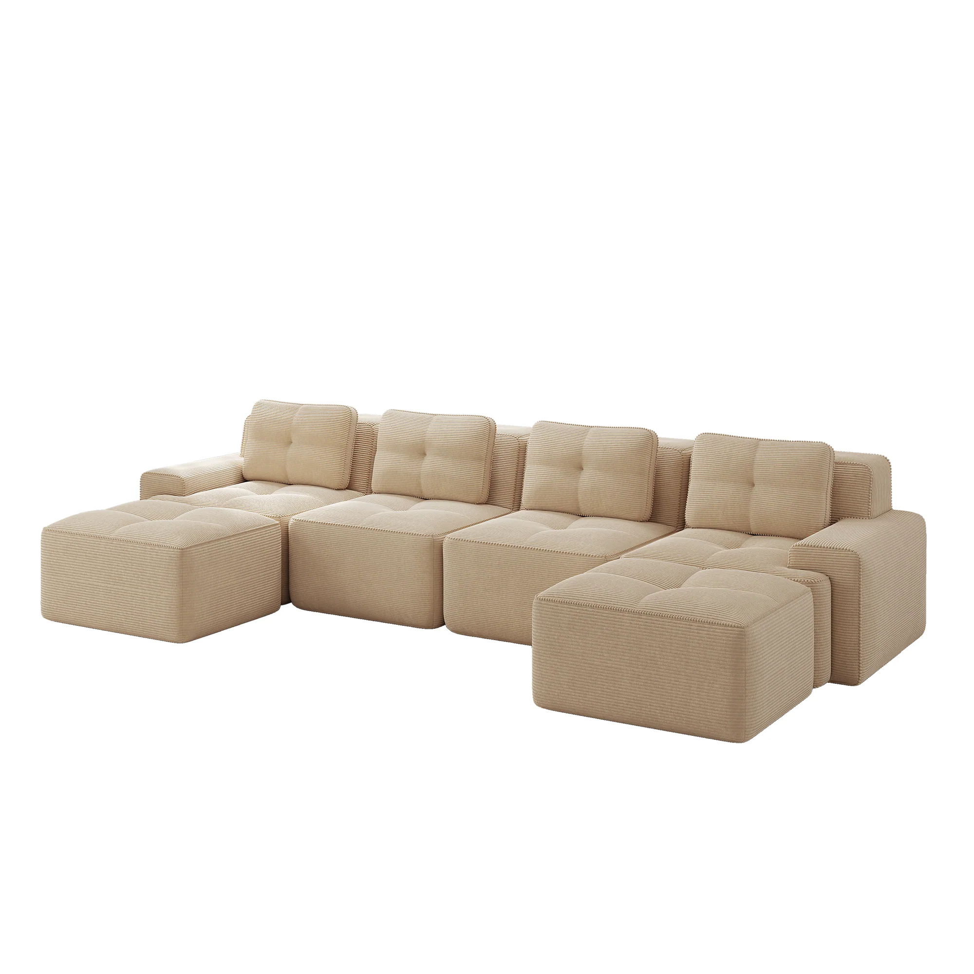 Boneless Modular Sofa U-Shaped Chaise 4-Seater Deep-Seat - Beige - Image 4