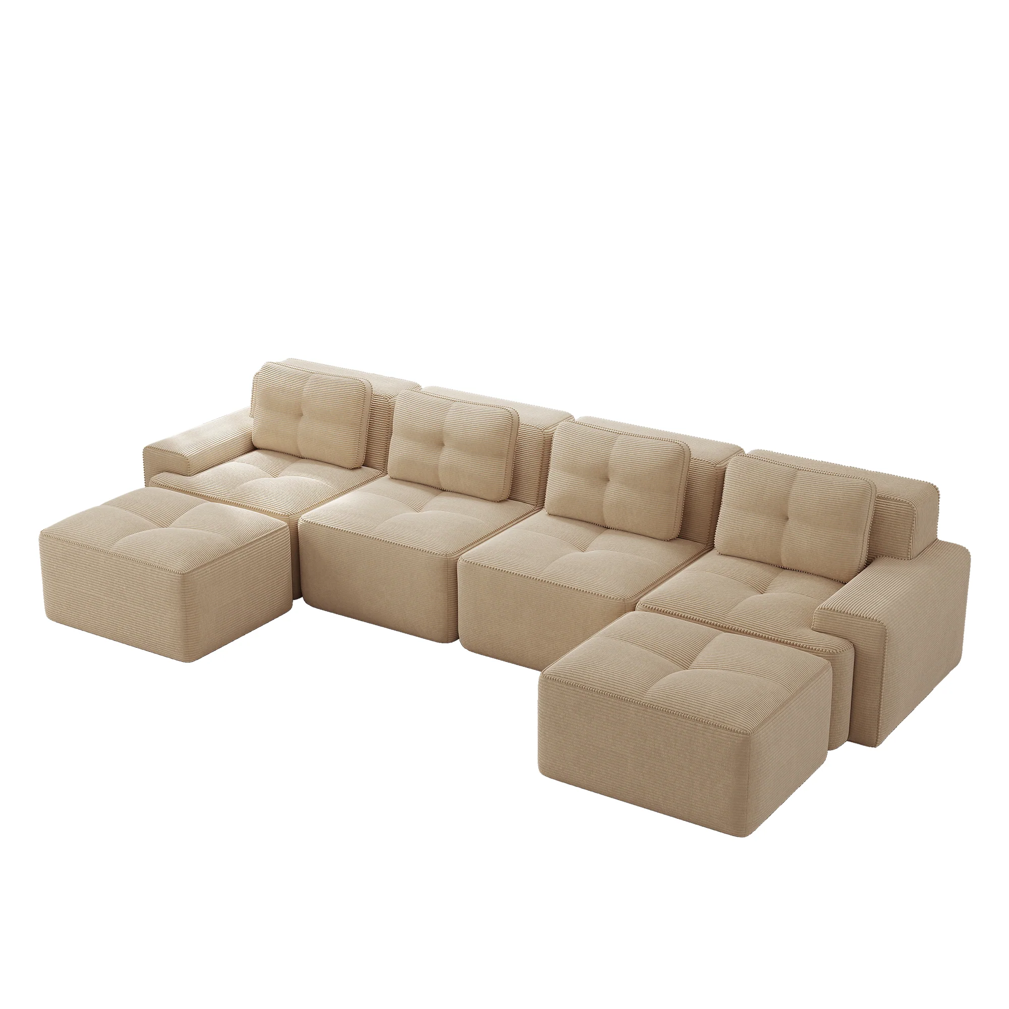Boneless Modular Sofa U-Shaped Chaise 4-Seater Deep-Seat - Beige - Image 5
