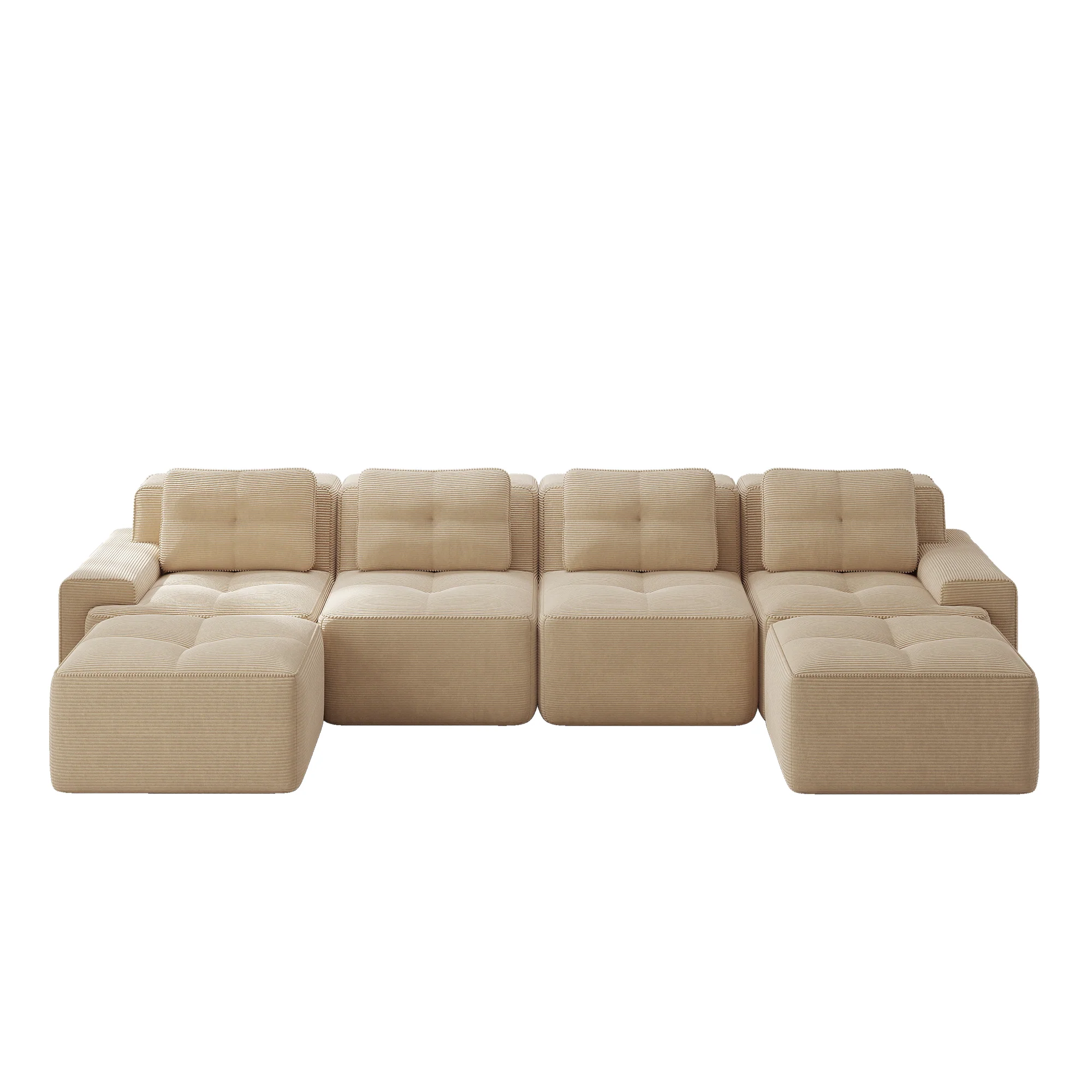 Boneless Modular Sofa U-Shaped Chaise 4-Seater Deep-Seat - Beige - Image 6